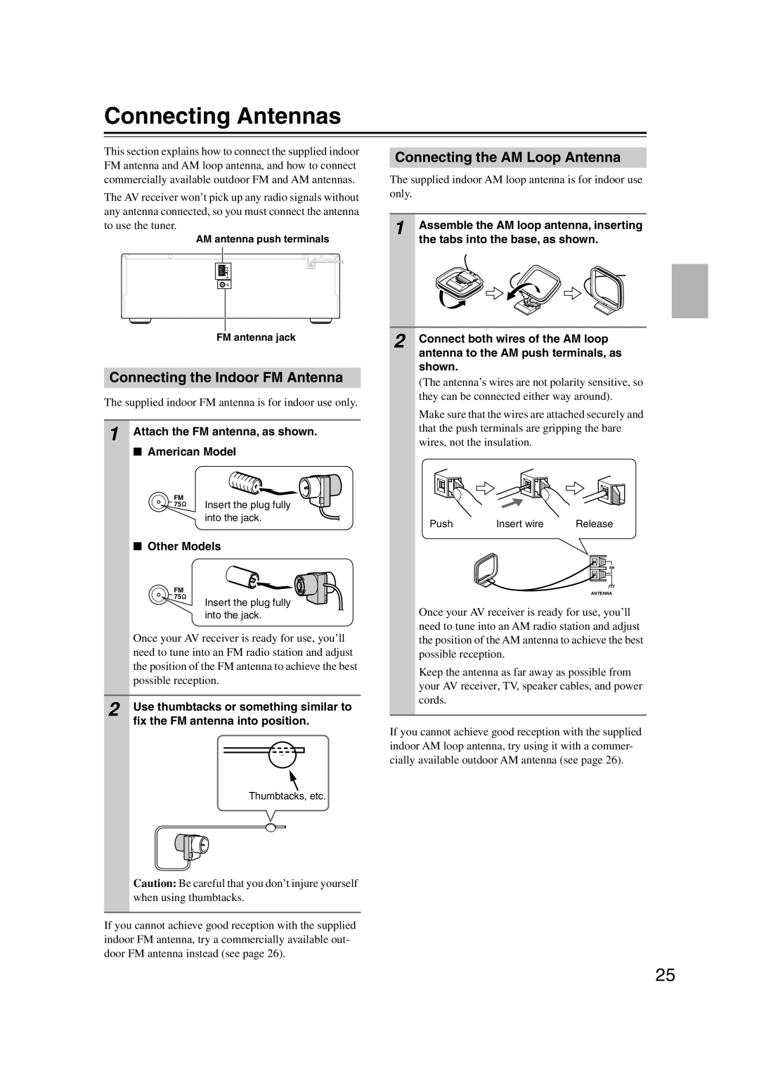 Onkyo HT-S5100 instruction manual Connecting Antennas, Connecting the AM Loop Antenna, Connecting the Indoor FM Antenna 