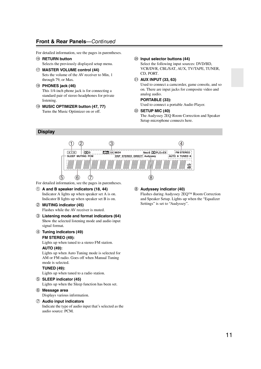 Onkyo HT-S5200 instruction manual Front & Rear Panels, Display 