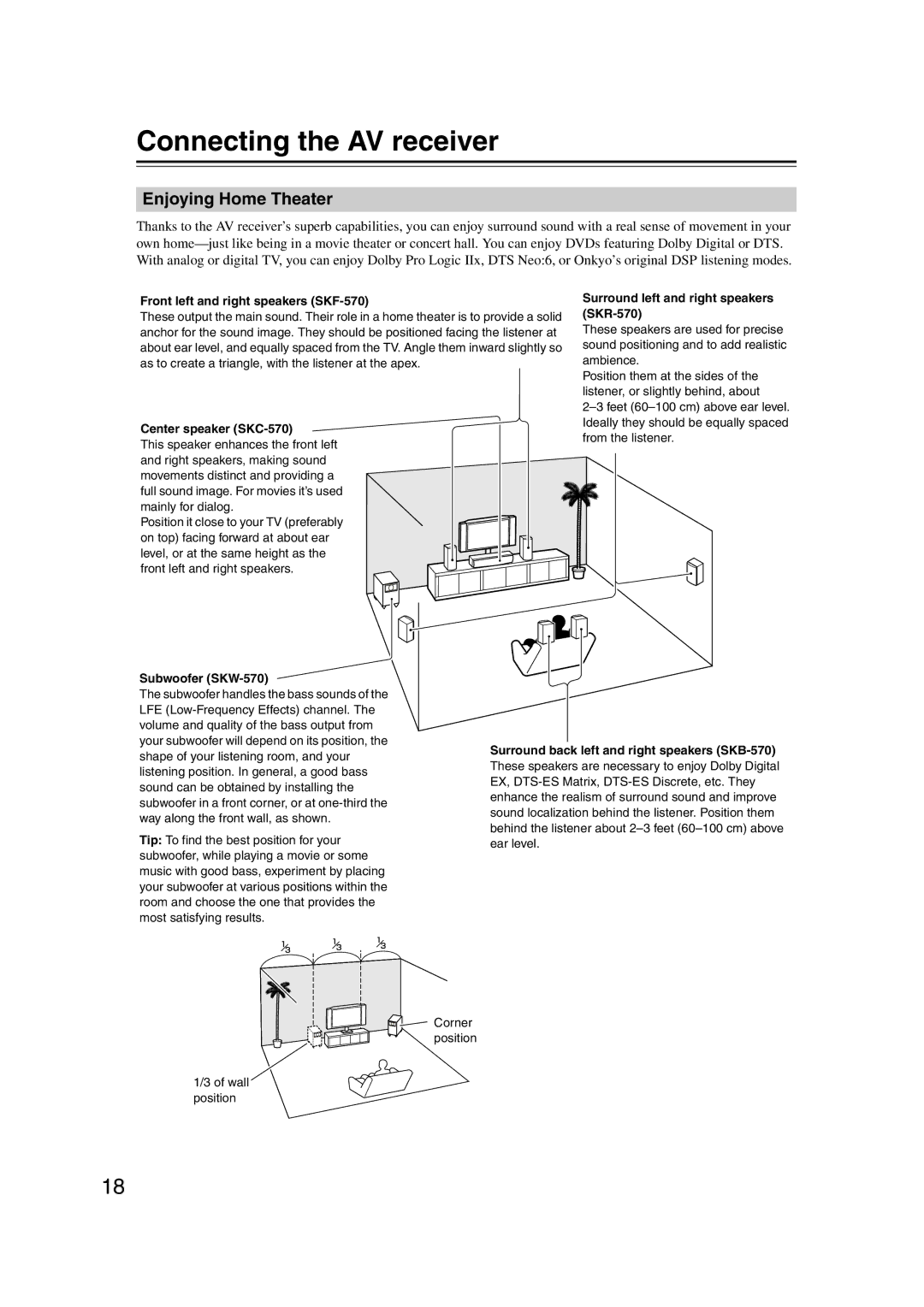 Onkyo HT-S5200 instruction manual Connecting the AV receiver, Enjoying Home Theater 