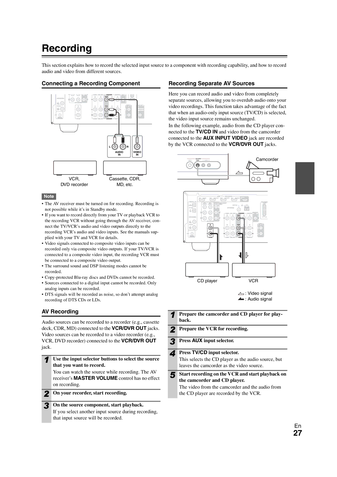 Onkyo HT-S5300 instruction manual AV Recording, That you want to record, On your recorder, start recording 