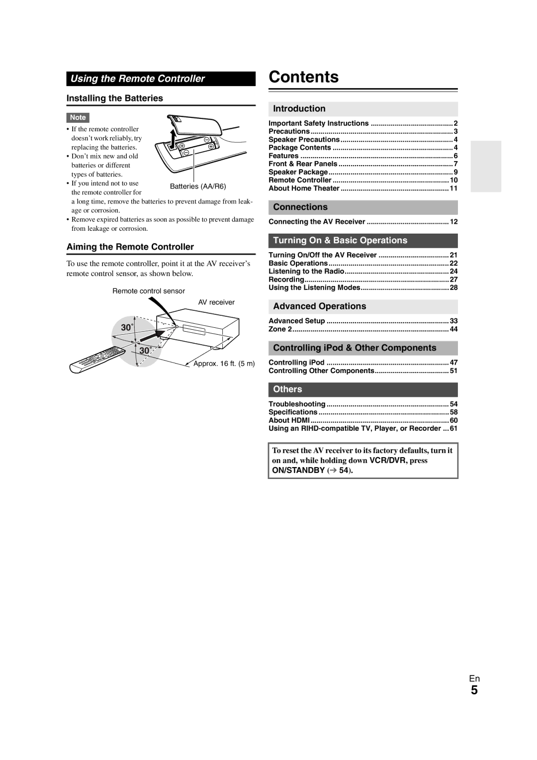 Onkyo HT-S5300 instruction manual Contents 