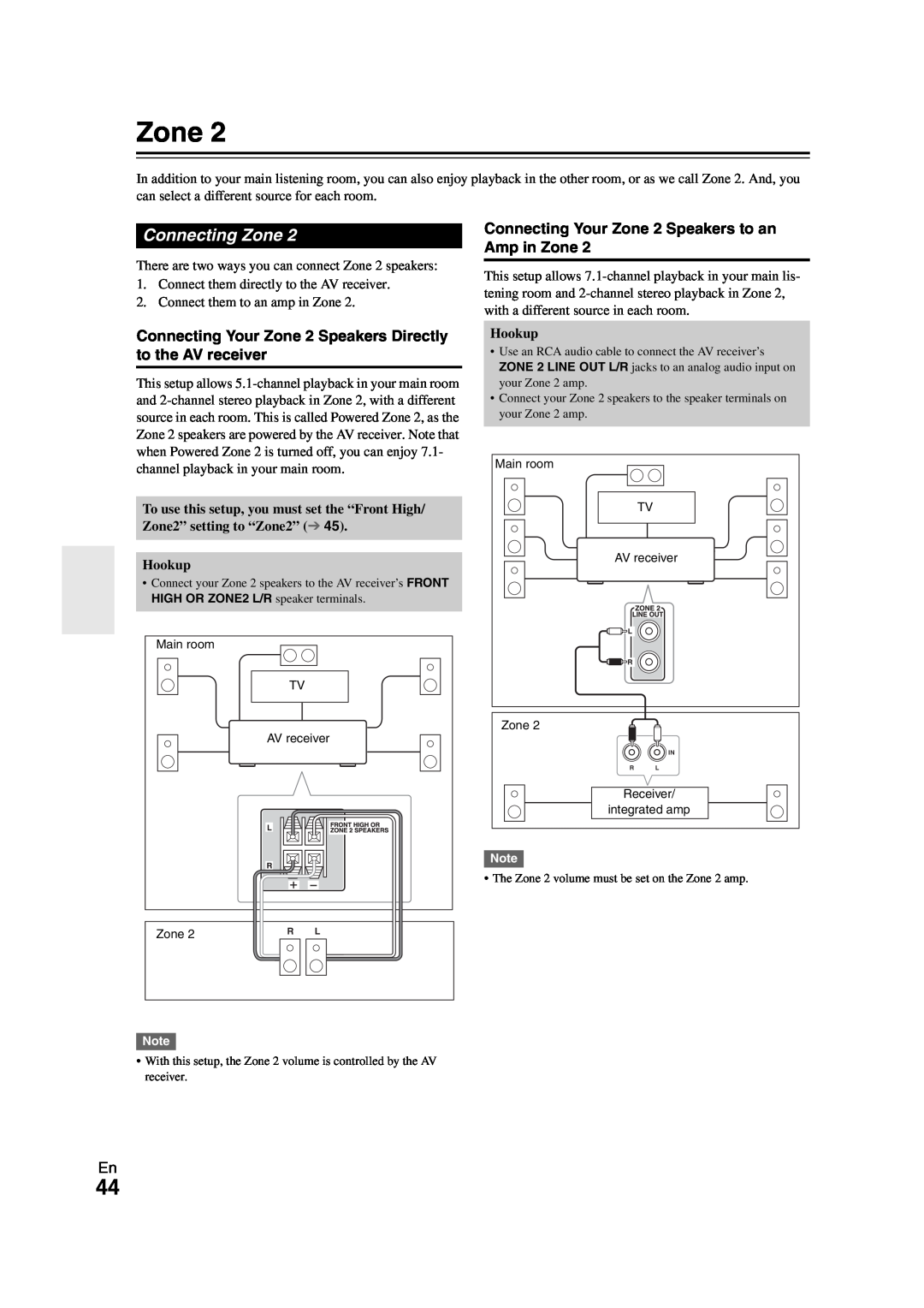 Onkyo HT-S5300 instruction manual Connecting Zone, Connecting Your Zone 2 Speakers to an Amp in Zone 