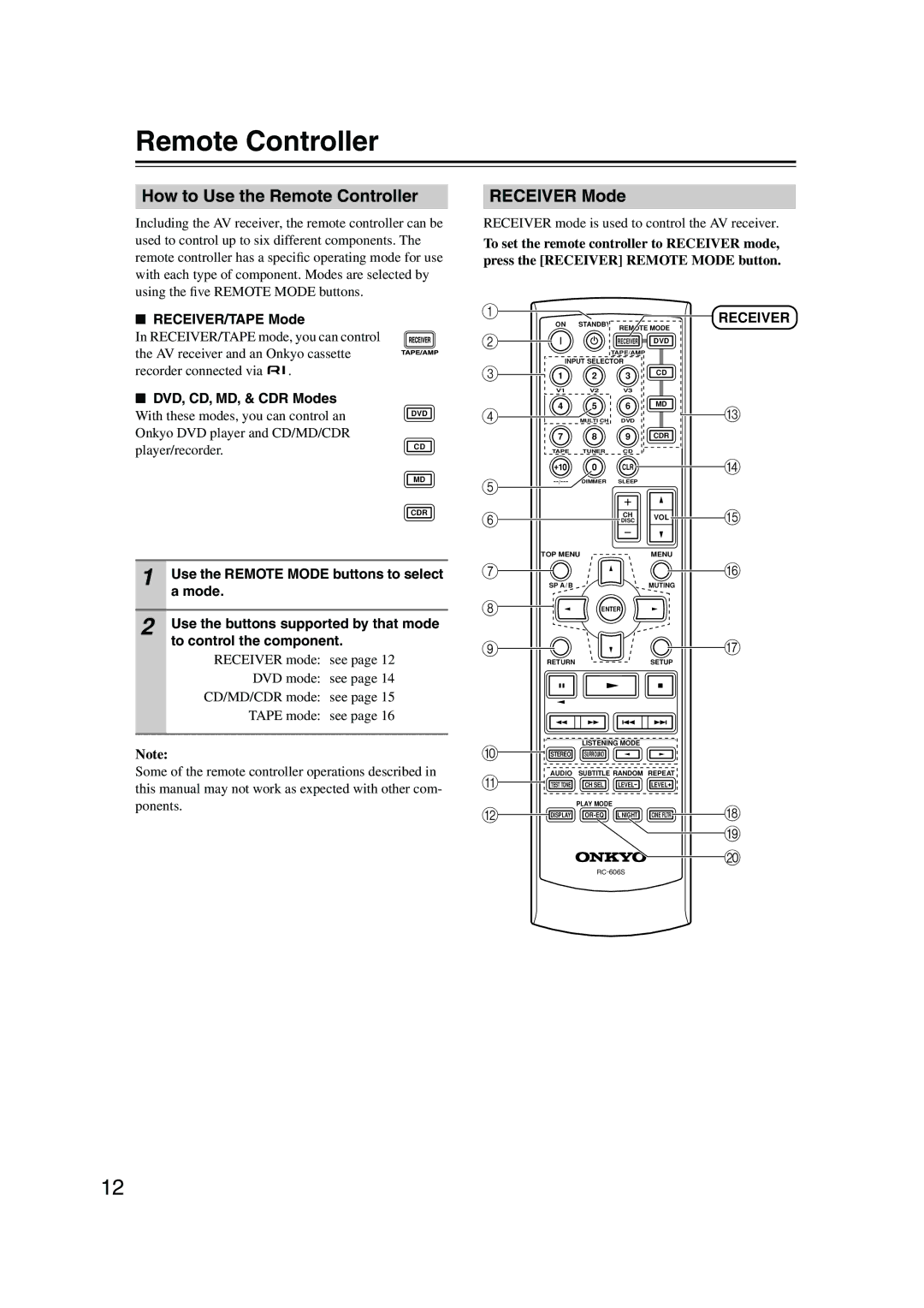 Onkyo HT-S580 instruction manual How to Use the Remote Controller, Receiver Mode 