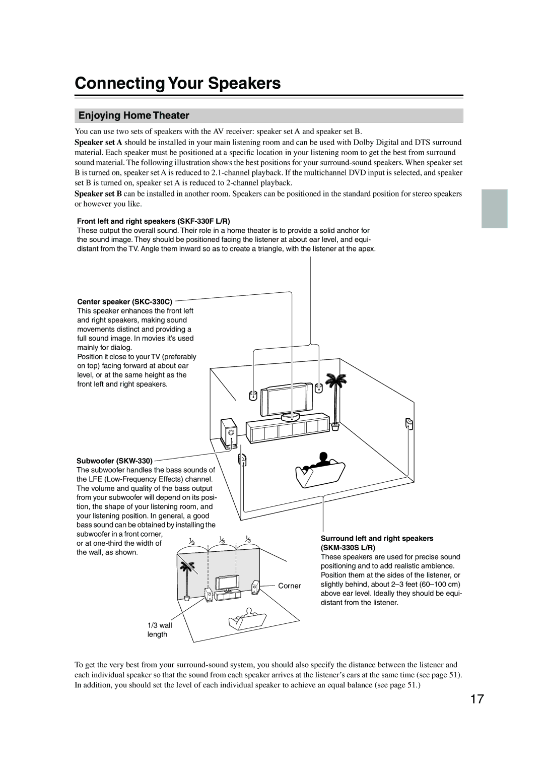 Onkyo HT-S580 instruction manual Connecting Your Speakers, Enjoying Home Theater 