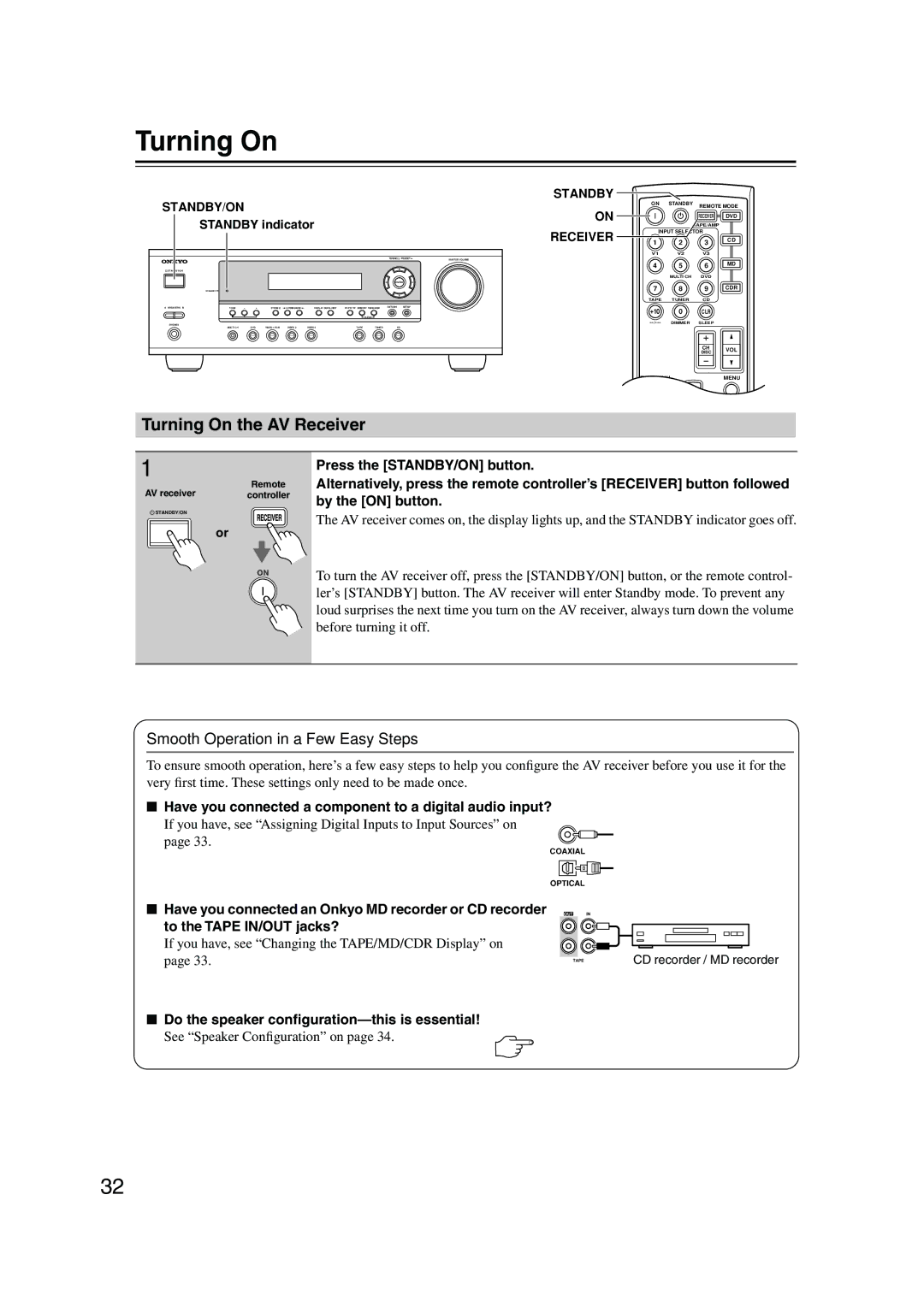 Onkyo HT-S580 instruction manual Turning On the AV Receiver, Smooth Operation in a Few Easy Steps 