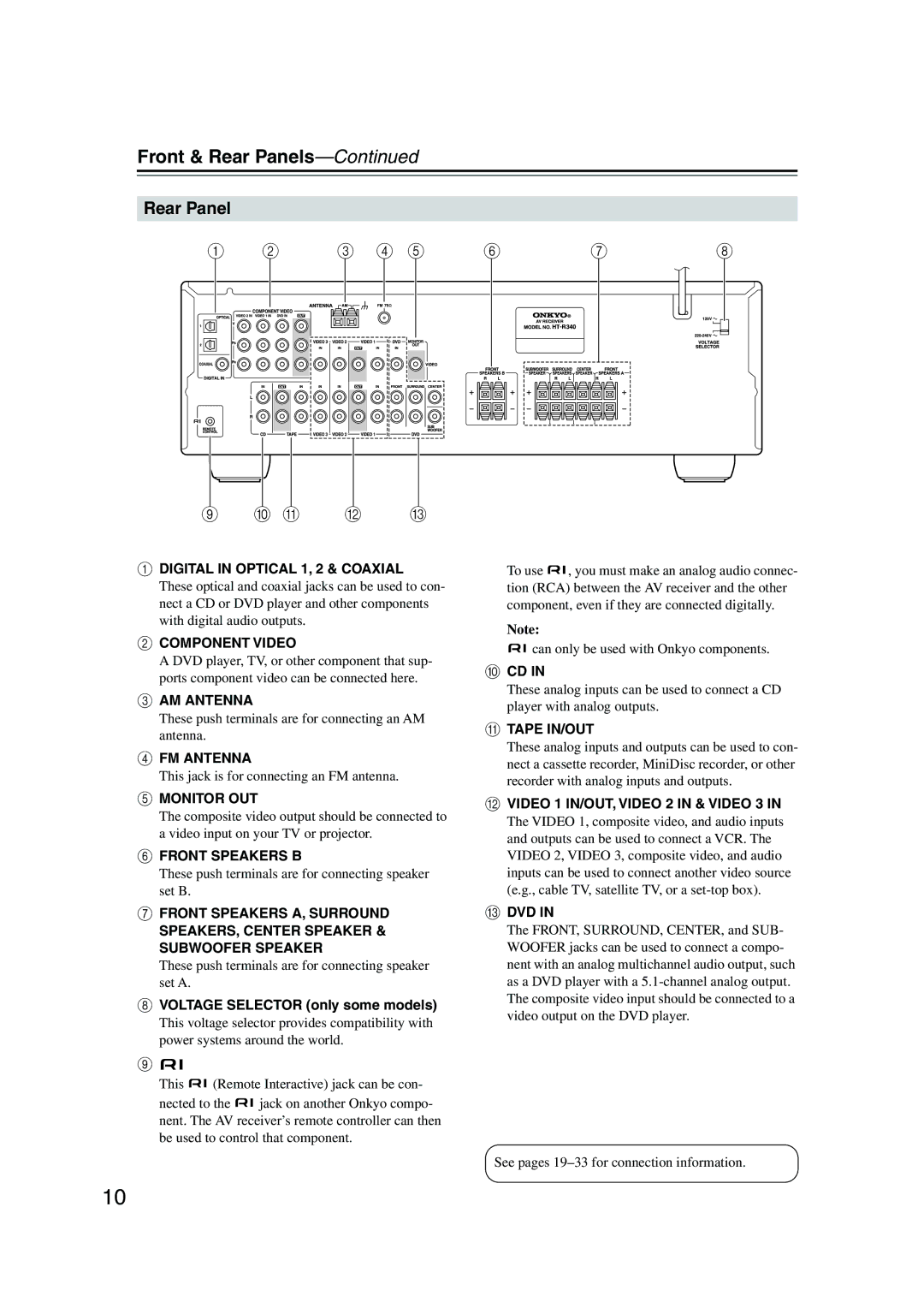 Onkyo HT-S590 instruction manual Rear Panel, Voltage Selector only some models 