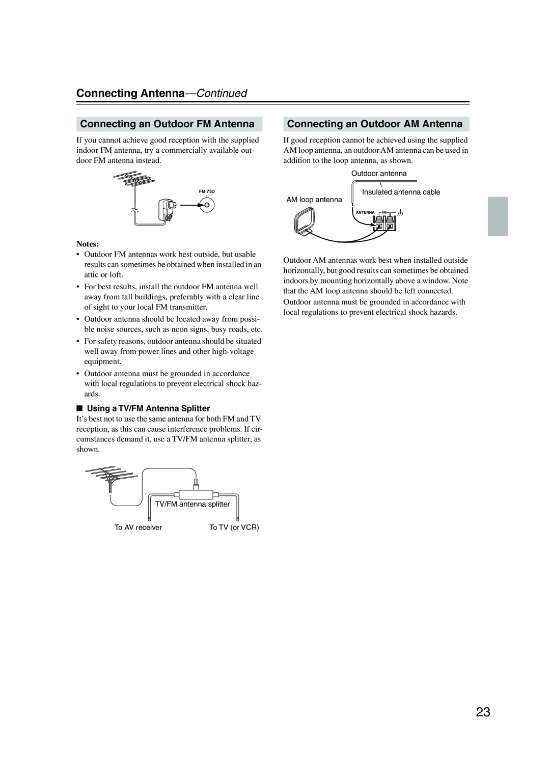 Onkyo HT-S590 instruction manual Connecting Antenna, Connecting an Outdoor FM Antenna, Connecting an Outdoor AM Antenna 