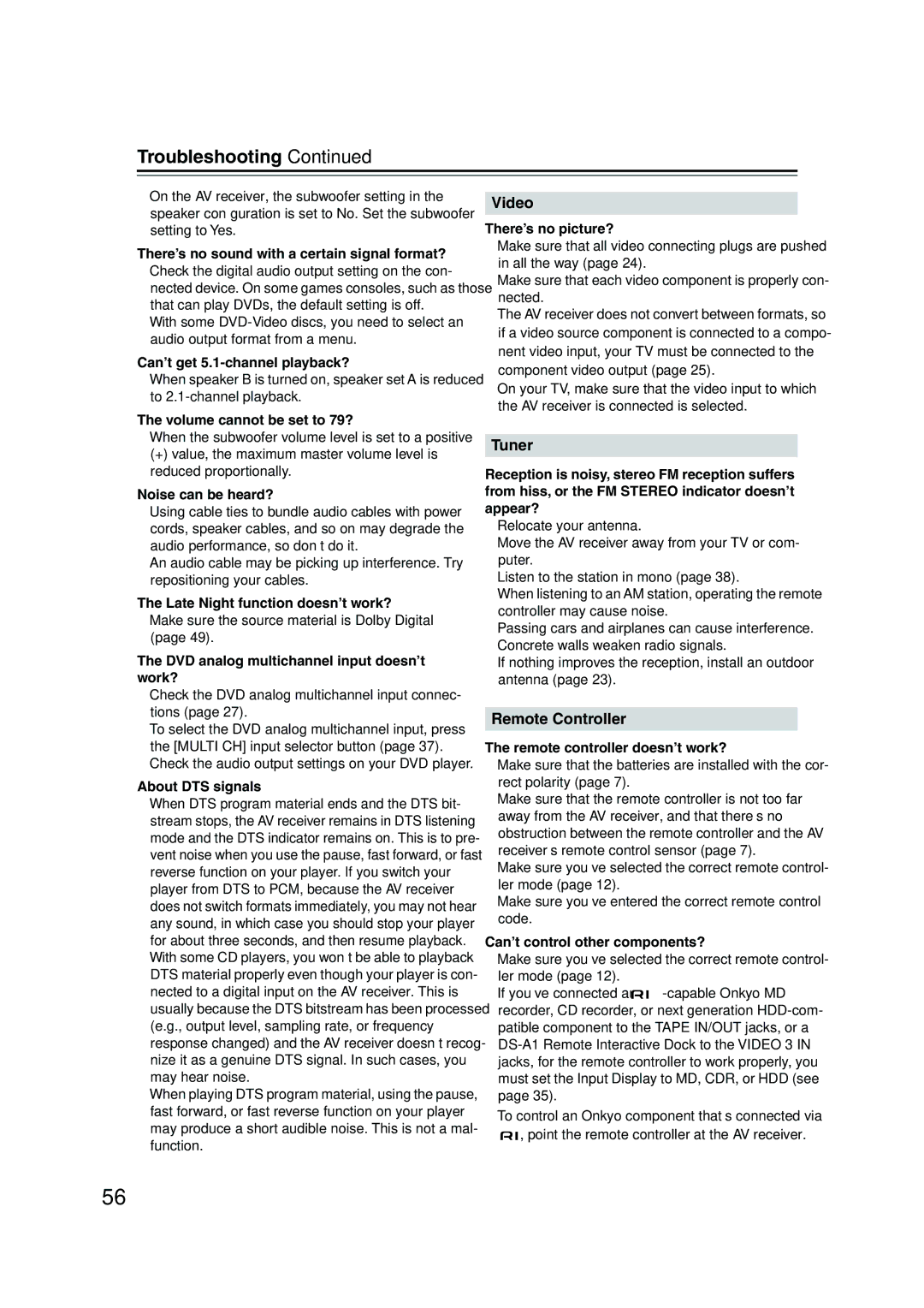 Onkyo HT-S590 instruction manual Troubleshooting 