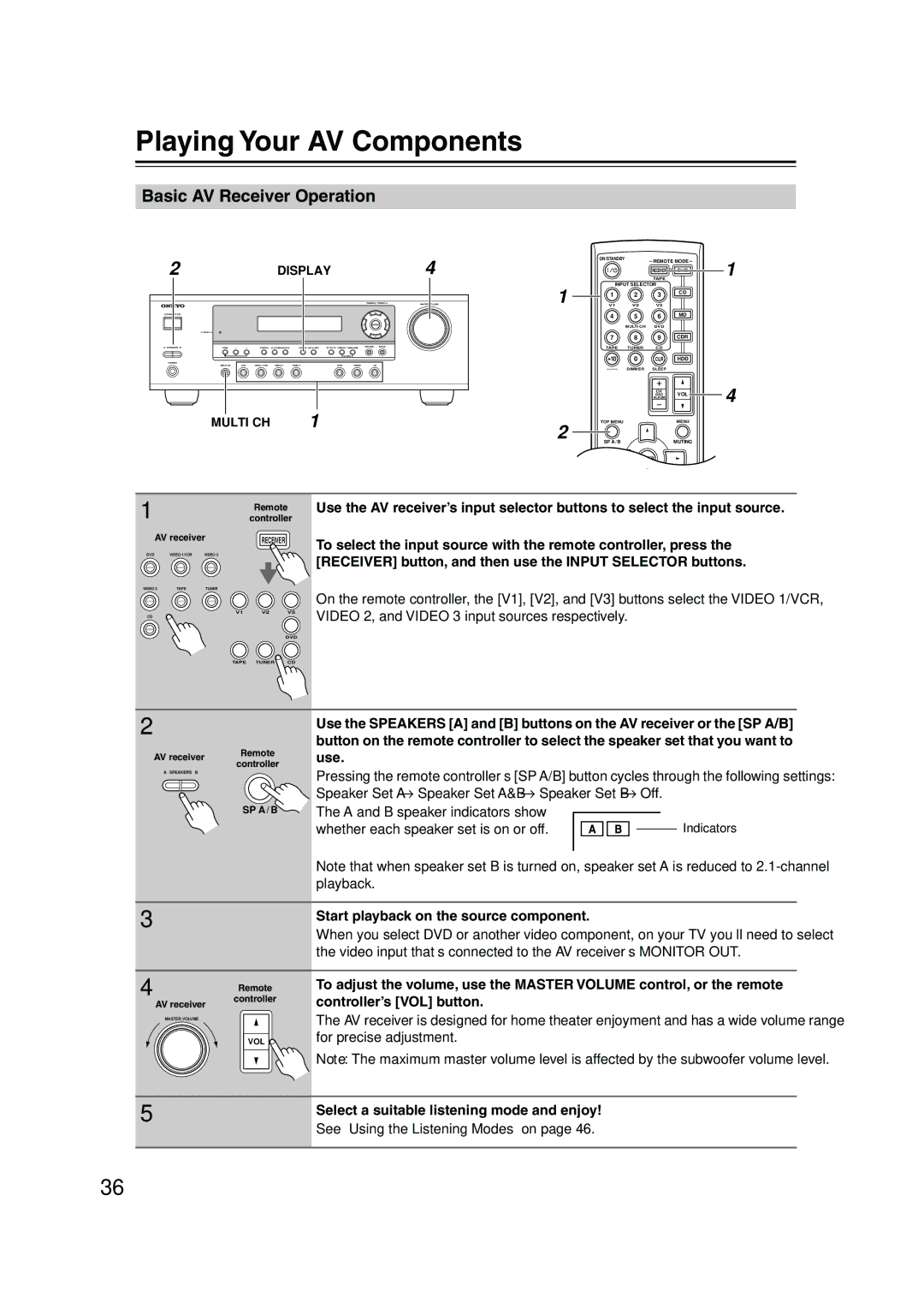 Onkyo HT-S590 Playing Your AV Components, Basic AV Receiver Operation, Start playback on the source component 