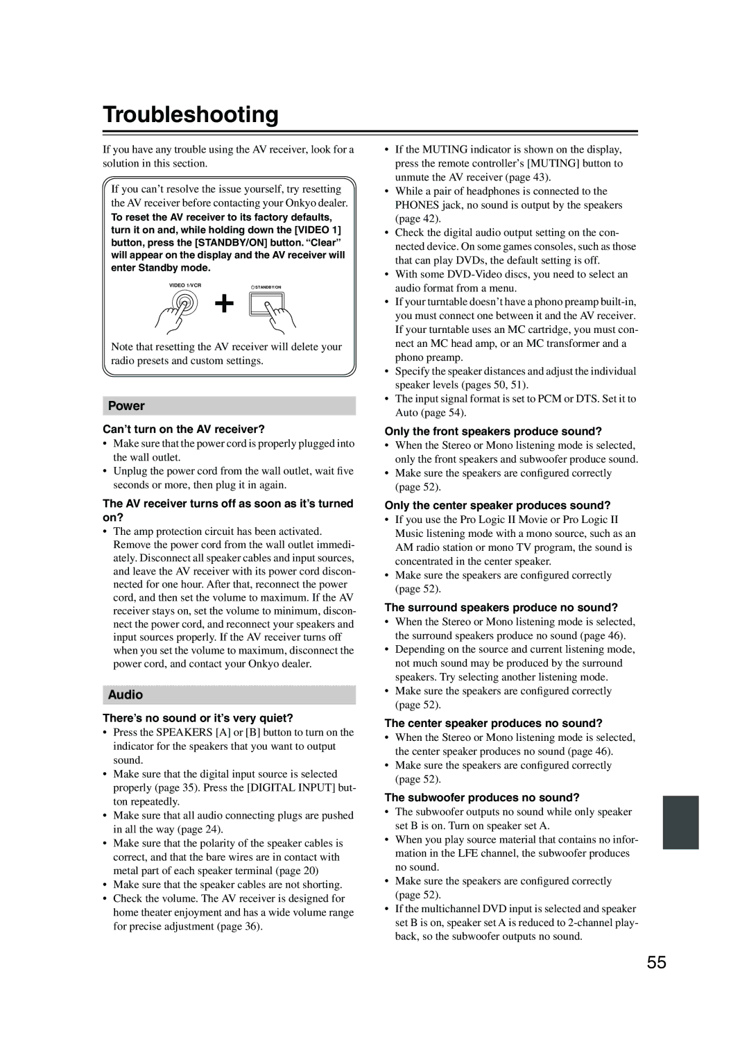 Onkyo HT-S590 instruction manual Troubleshooting 