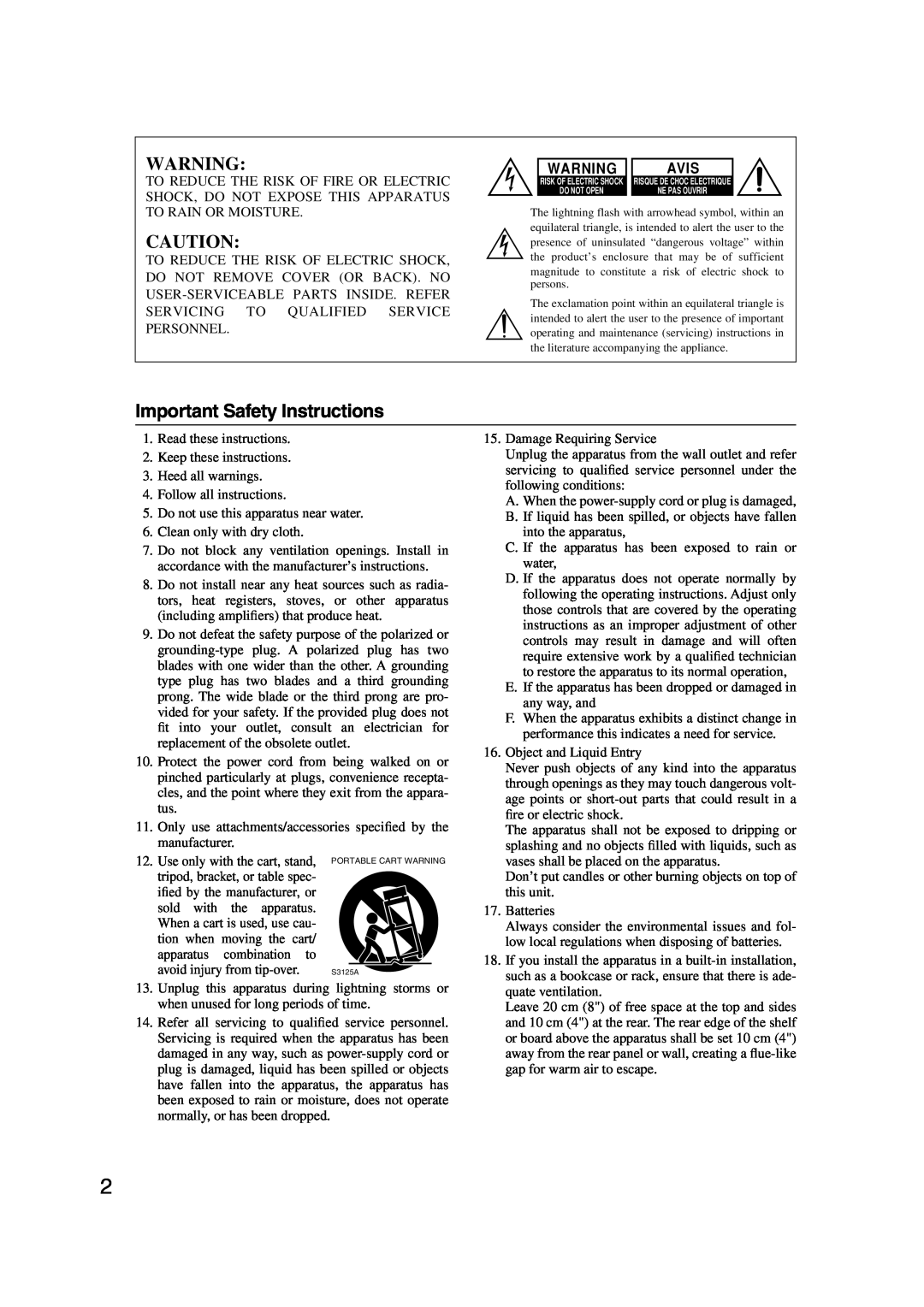 Onkyo HT-S590 instruction manual Important Safety Instructions, Avis 