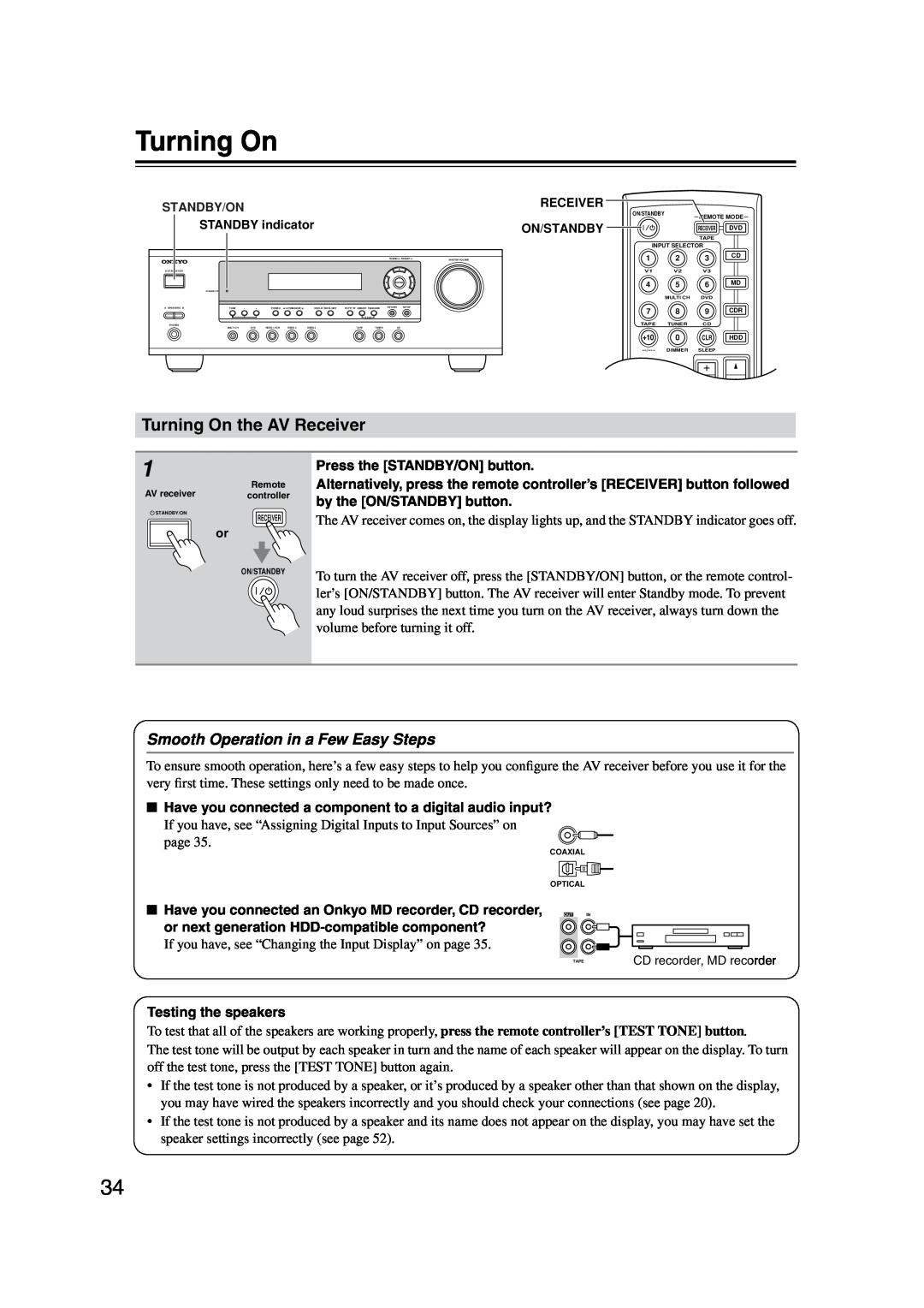 Onkyo HT-S590 instruction manual Turning On the AV Receiver, Smooth Operation in a Few Easy Steps 