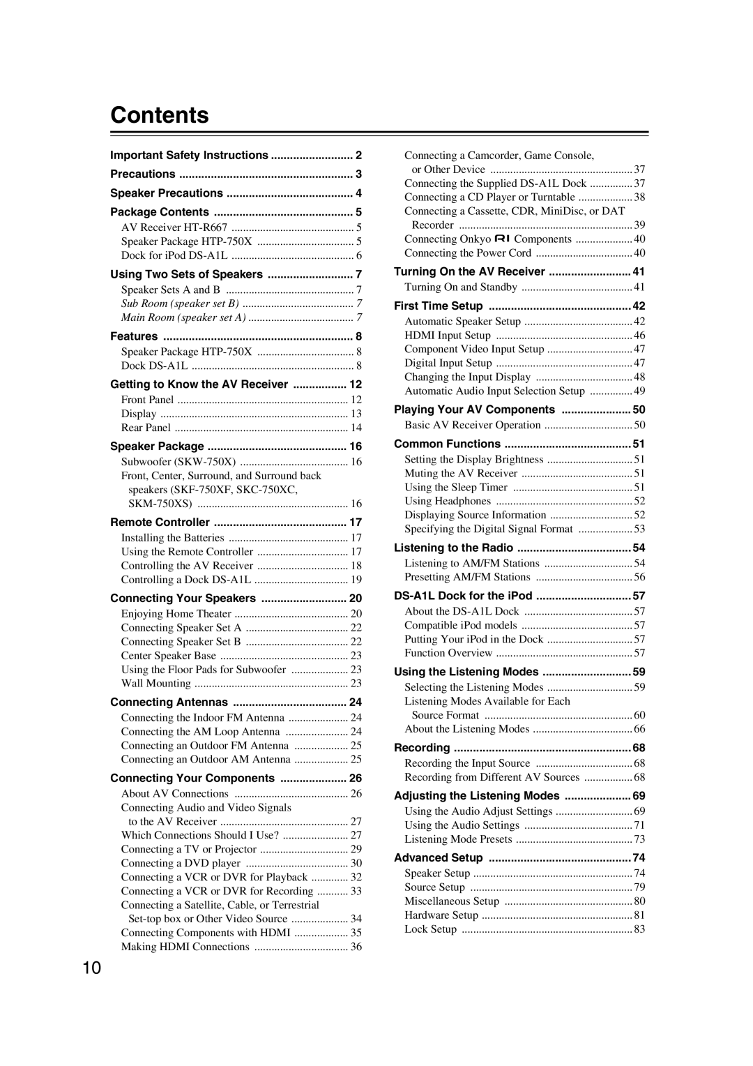 Onkyo HT-S6100 instruction manual Contents 