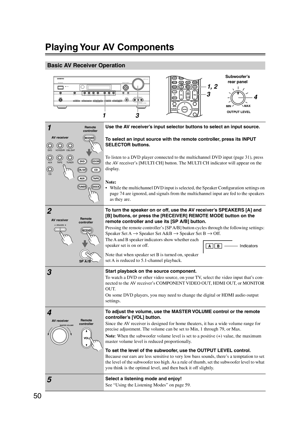 Onkyo HT-S6100 Playing Your AV Components, Basic AV Receiver Operation, Start playback on the source component 