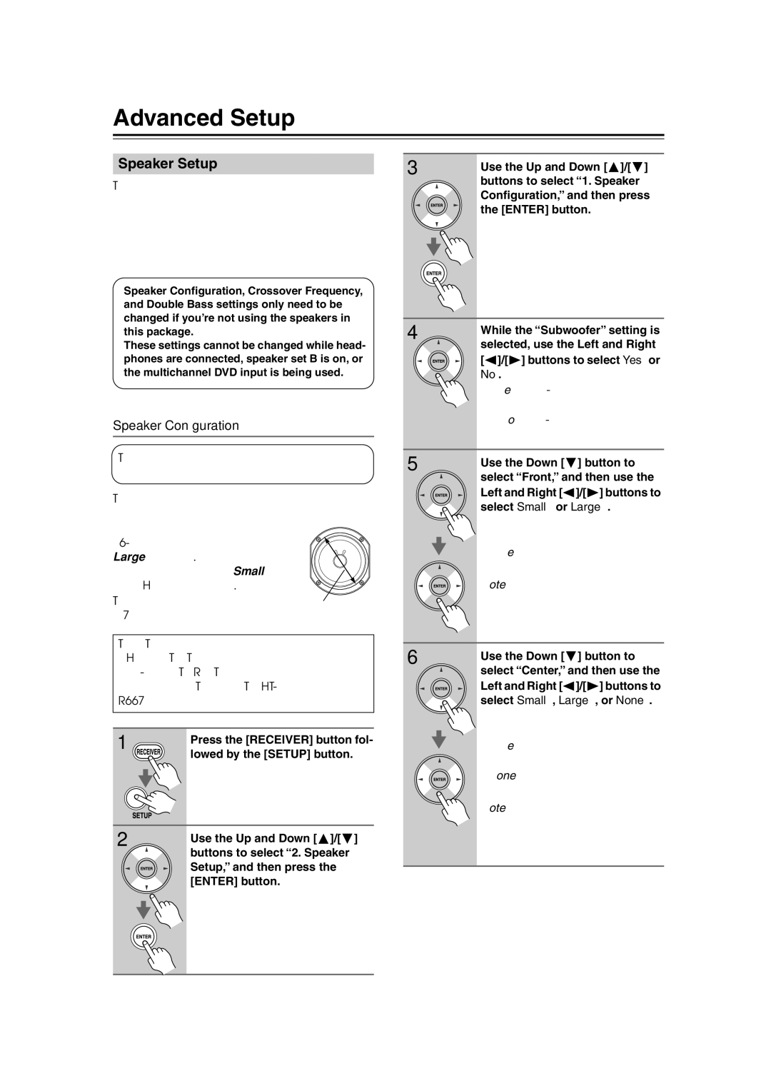 Onkyo HT-S6100 instruction manual Advanced Setup, Speaker Setup, Lowed by the Setup button 