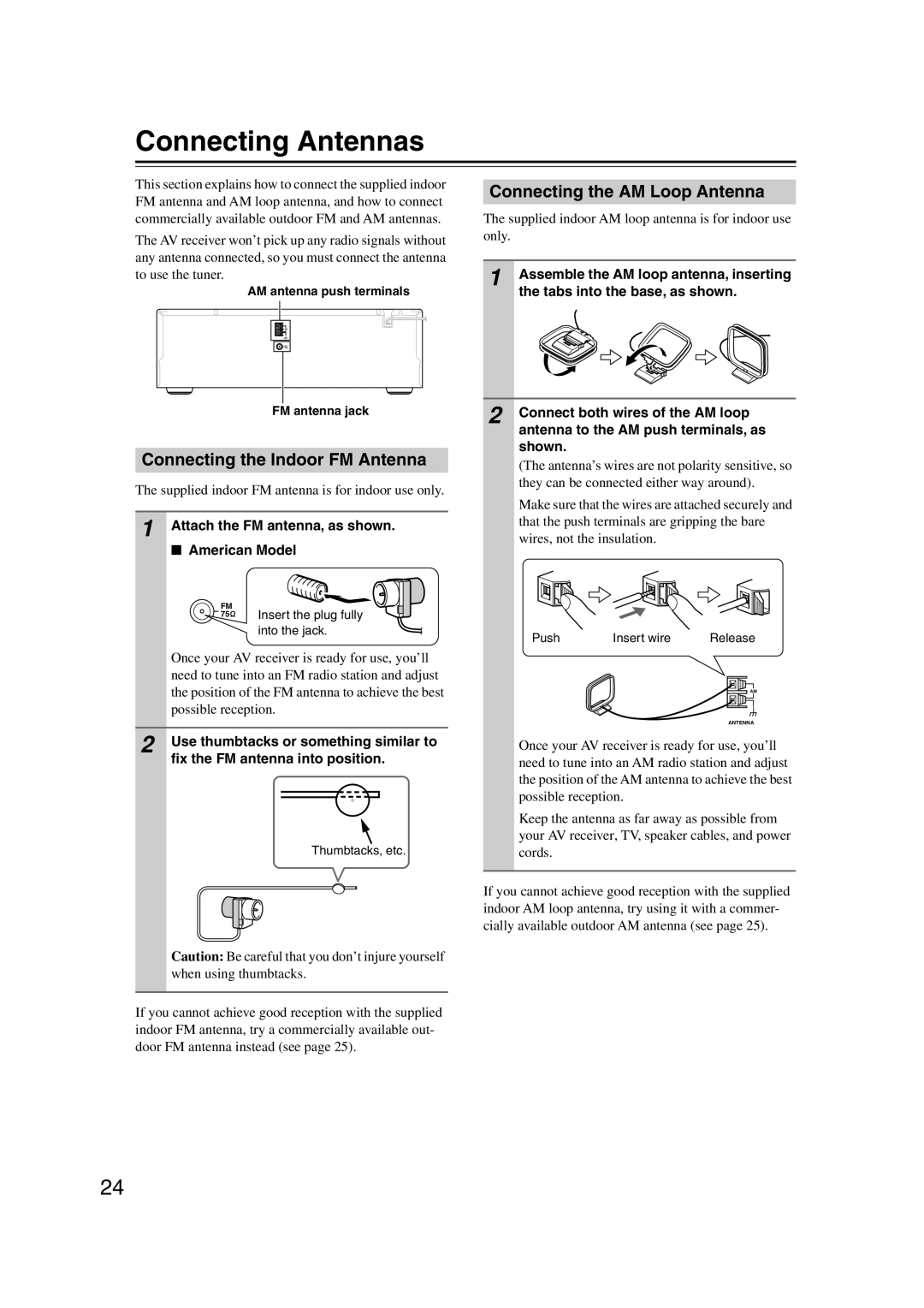 Onkyo HT-S6100 instruction manual Connecting Antennas, Connecting the AM Loop Antenna, Connecting the Indoor FM Antenna 