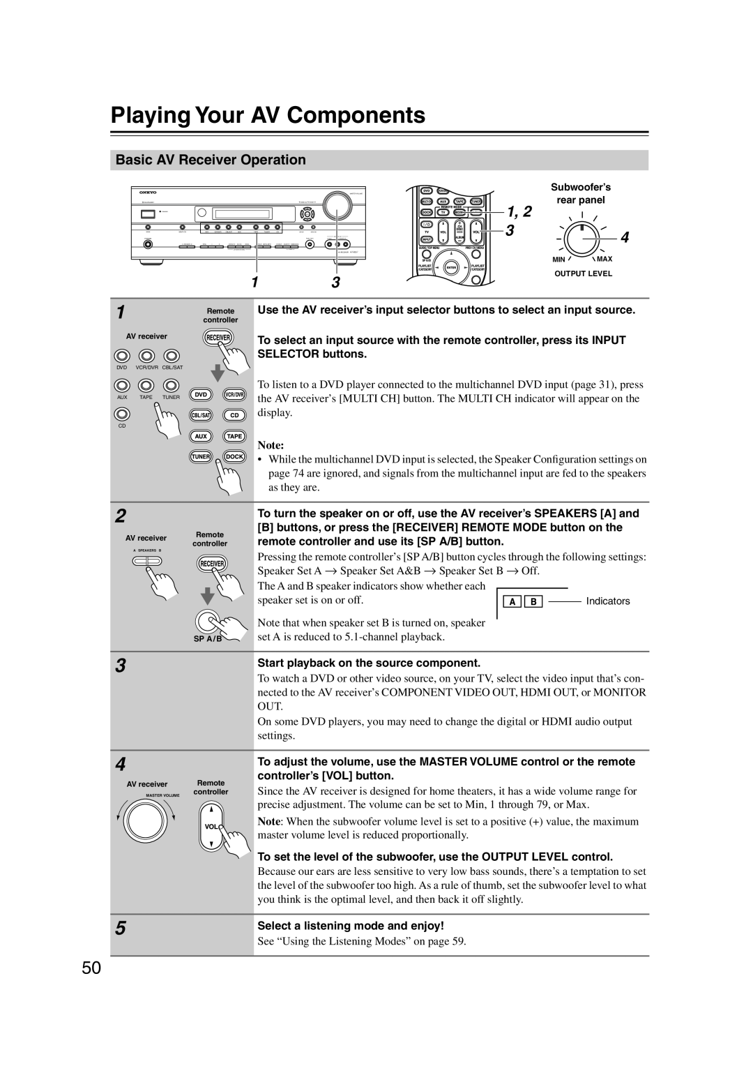 Onkyo HT-S6100 Playing Your AV Components, Basic AV Receiver Operation, See “Using the Listening Modes” on page 