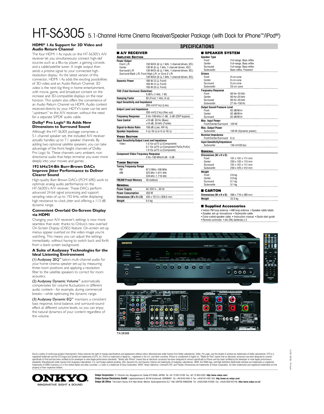 Onkyo HT-S6305 manual Hdmi 1.4a Support for 3D Video, Audio Return Channel, Convenient Overlaid On-Screen Display via Hdmi 