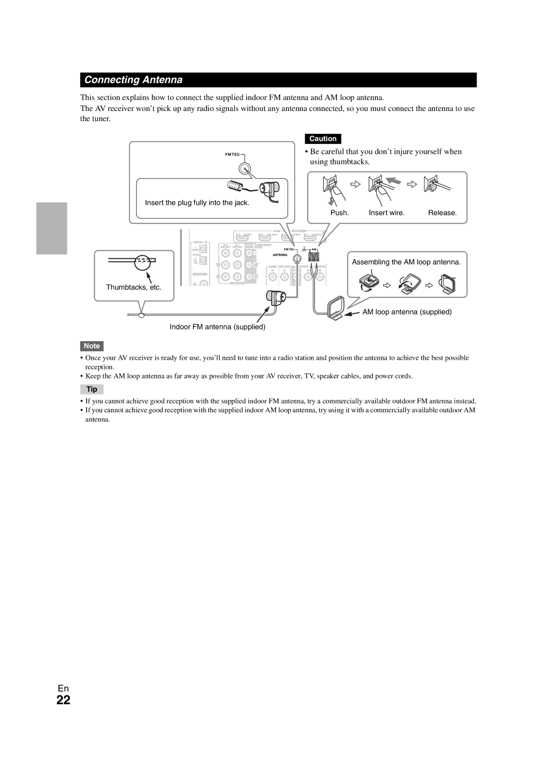 Onkyo HT-S7300 instruction manual Connecting Antenna, Tip 