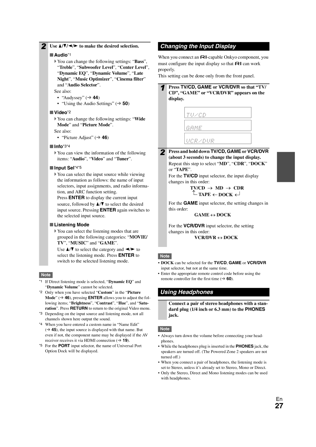 Onkyo HT-S7300 instruction manual Changing the Input Display, Using Headphones 