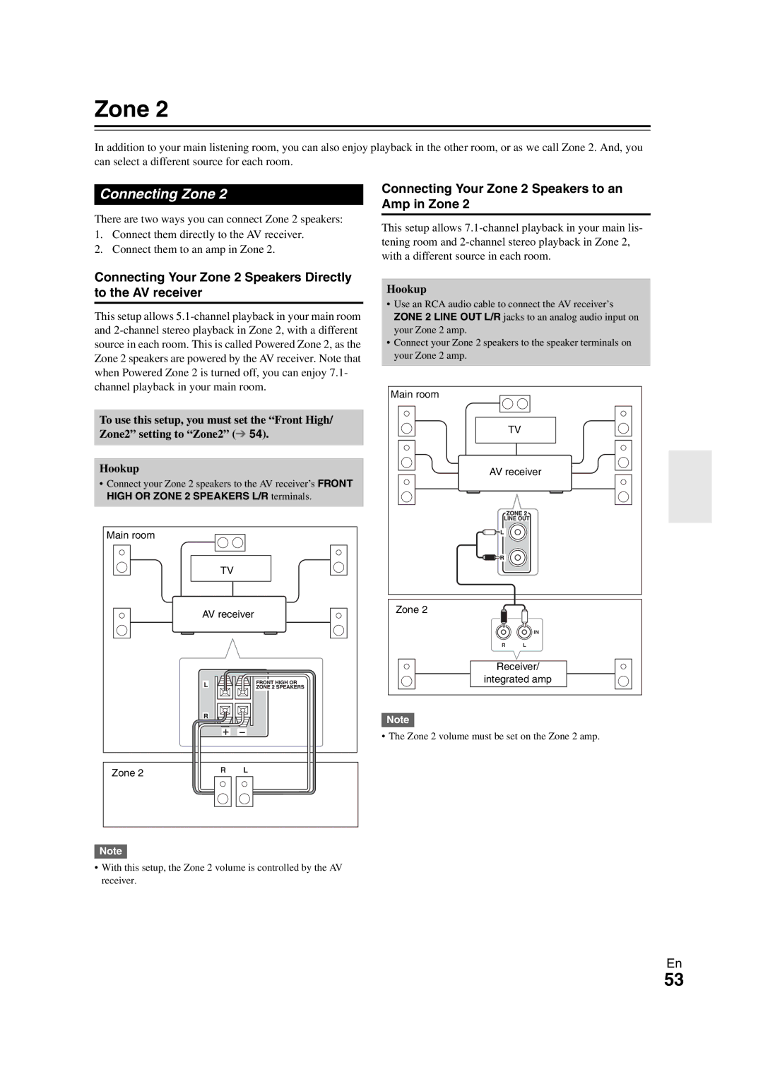 Onkyo HT-S7300 instruction manual Connecting Zone, Connecting Your Zone 2 Speakers Directly to the AV receiver 