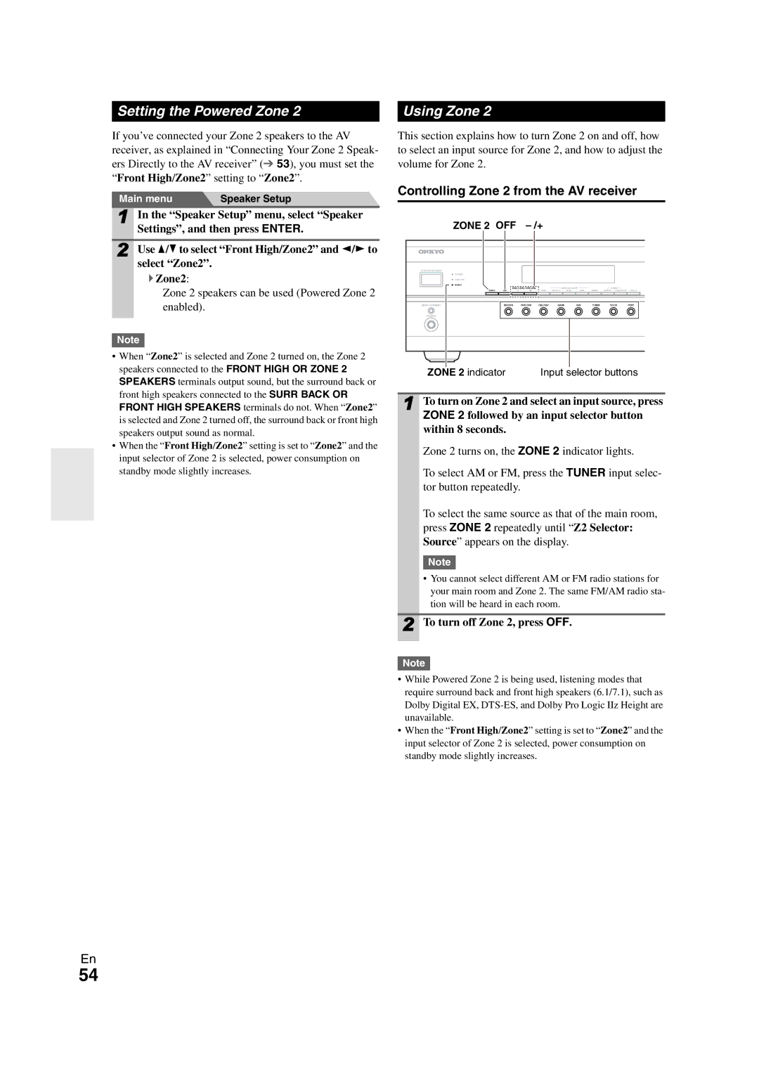 Onkyo HT-S7300 instruction manual Setting the Powered Zone Using Zone, Controlling Zone 2 from the AV receiver 