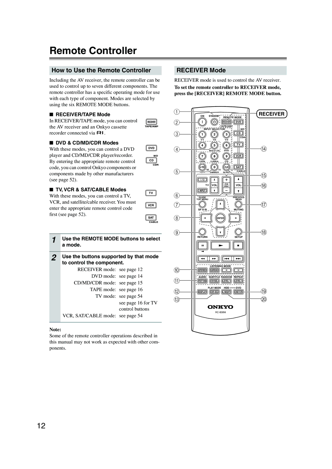 Onkyo HT-S780 instruction manual How to Use the Remote Controller, Receiver Mode 