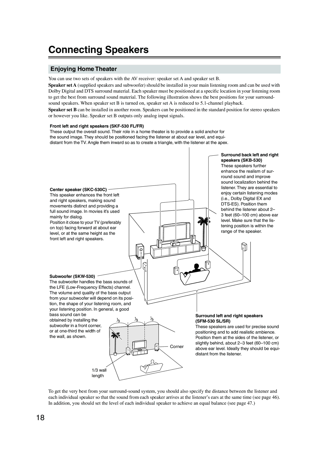 Onkyo HT-S780 instruction manual Connecting Speakers, Enjoying Home Theater 