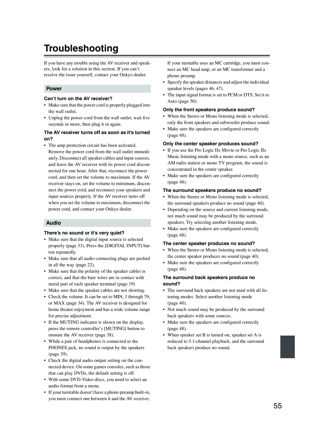 Onkyo HT-S780 instruction manual Troubleshooting 