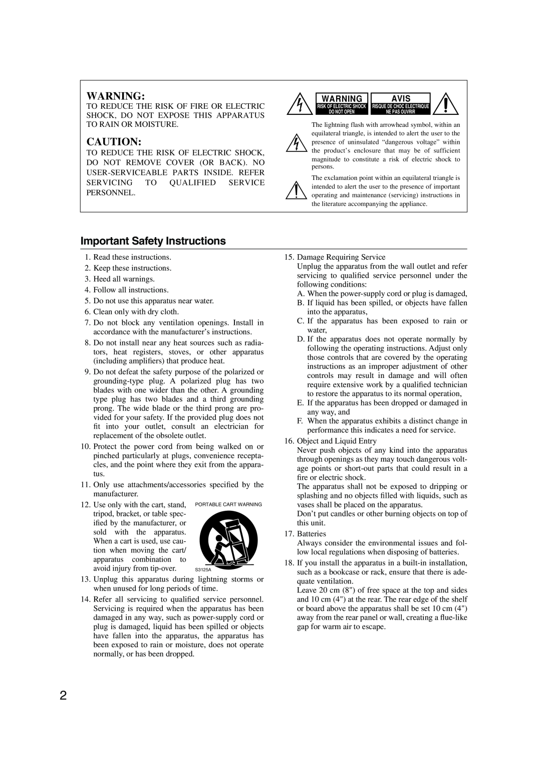 Onkyo HT-S780 instruction manual Important Safety Instructions, Avis 