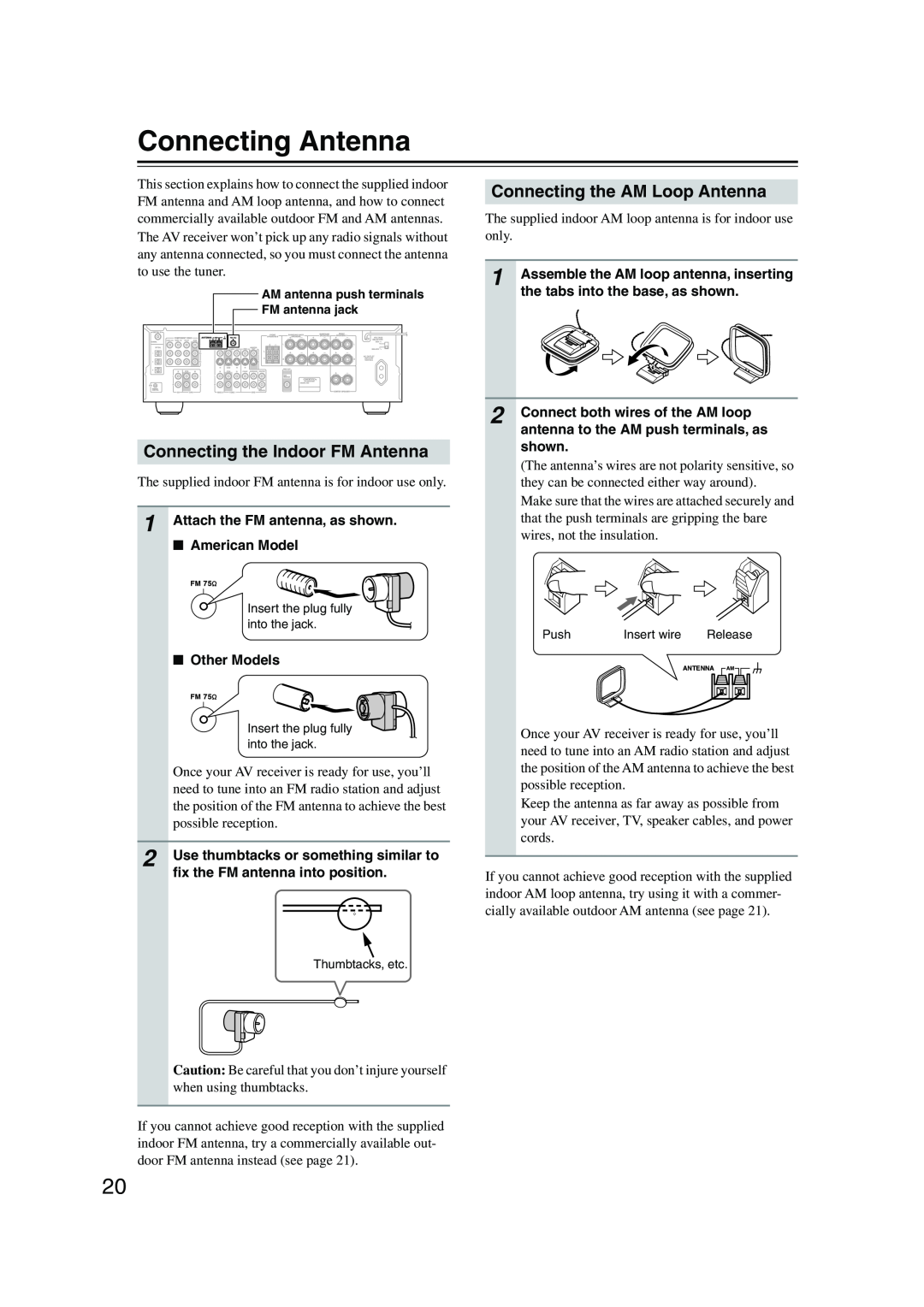 Onkyo HT-S780 instruction manual Connecting Antenna, Connecting the Indoor FM Antenna, Connecting the AM Loop Antenna 