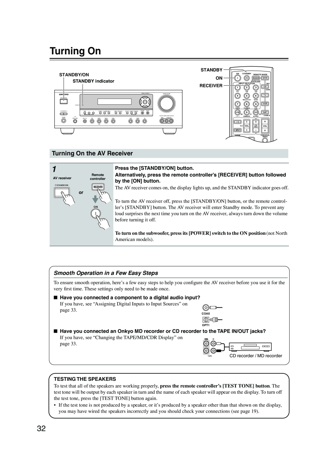 Onkyo HT-S780 instruction manual Turning On the AV Receiver, Smooth Operation in a Few Easy Steps 