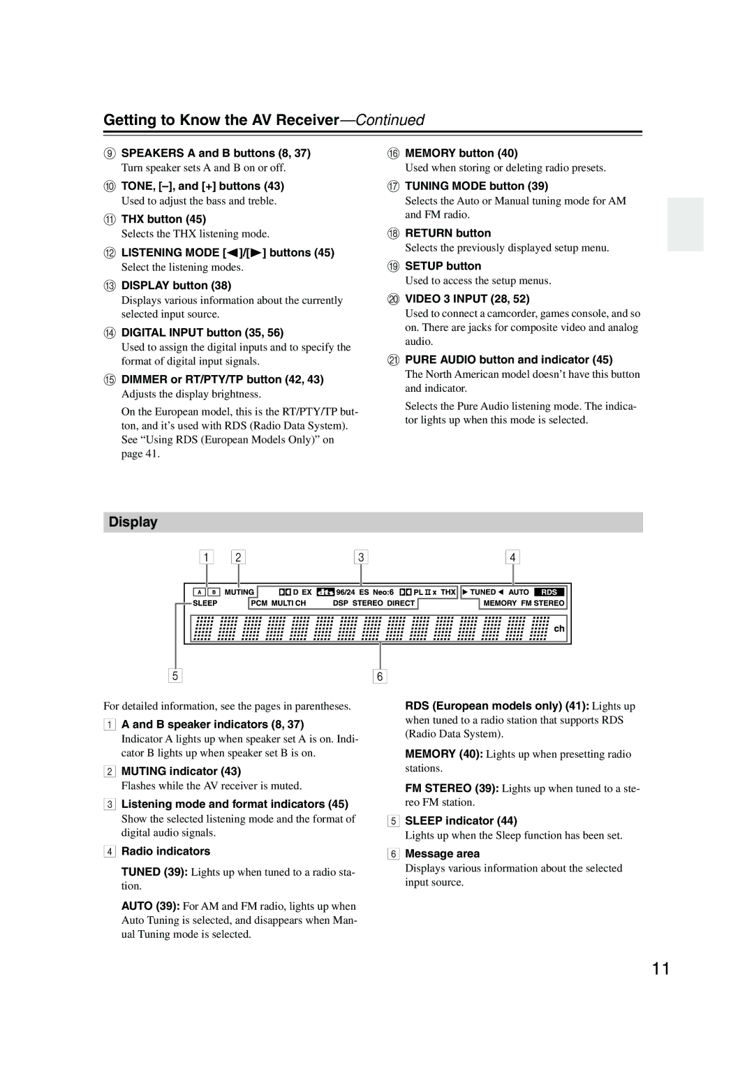 Onkyo HT-S990THX instruction manual Getting to Know the AV Receiver, Display 