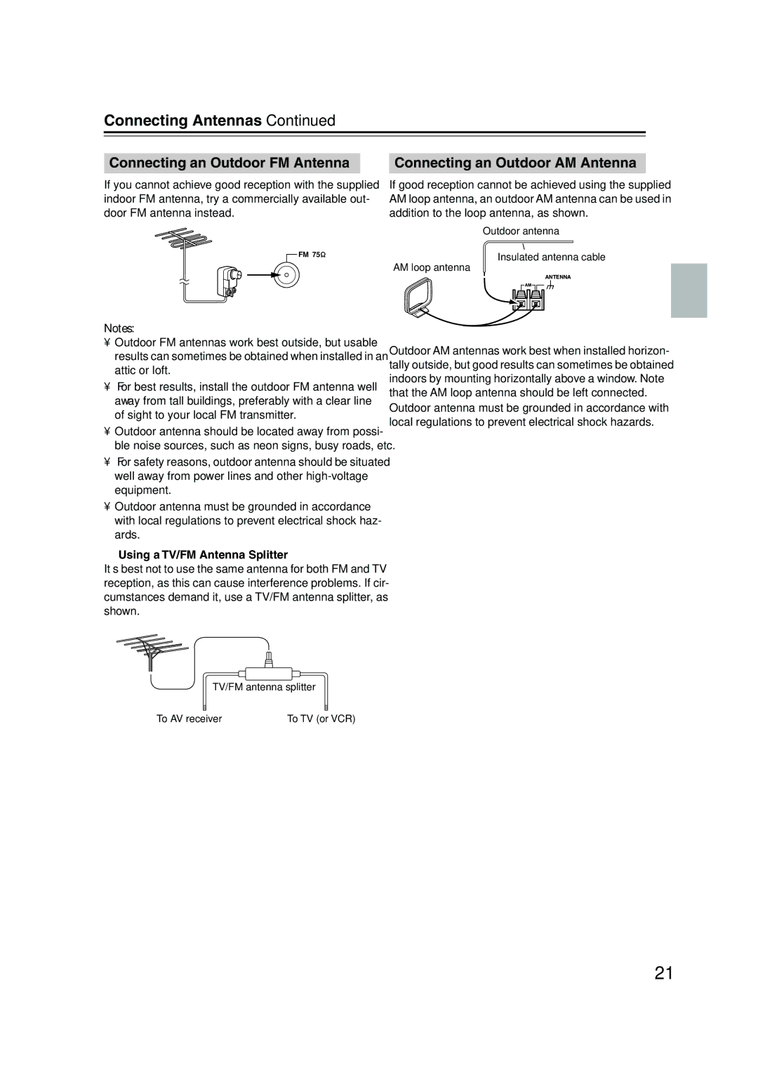 Onkyo HT-S990THX instruction manual Connecting Antennas, Connecting an Outdoor FM Antenna, Connecting an Outdoor AM Antenna 