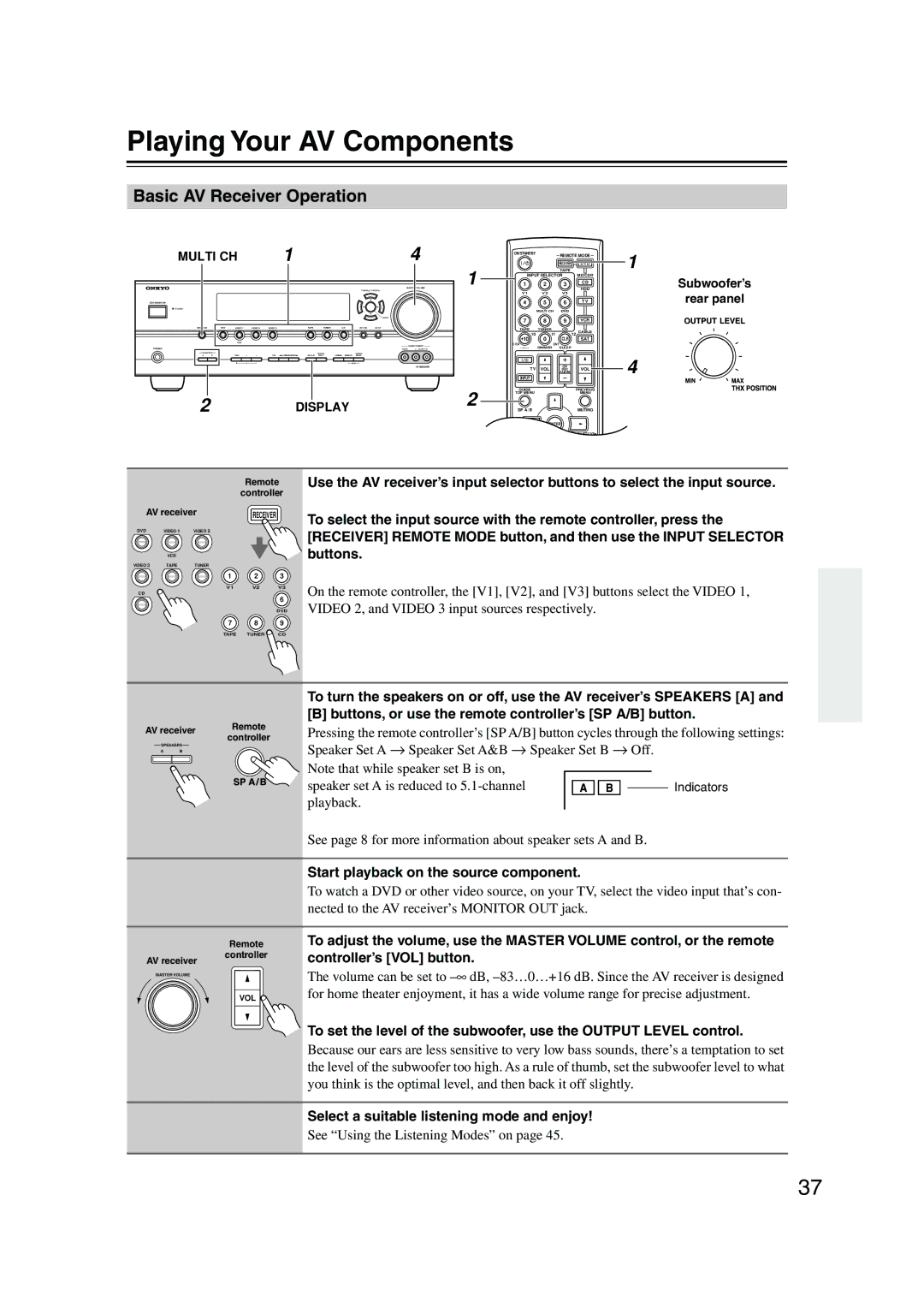 Onkyo HT-S990THX Playing Your AV Components, Basic AV Receiver Operation, Start playback on the source component 