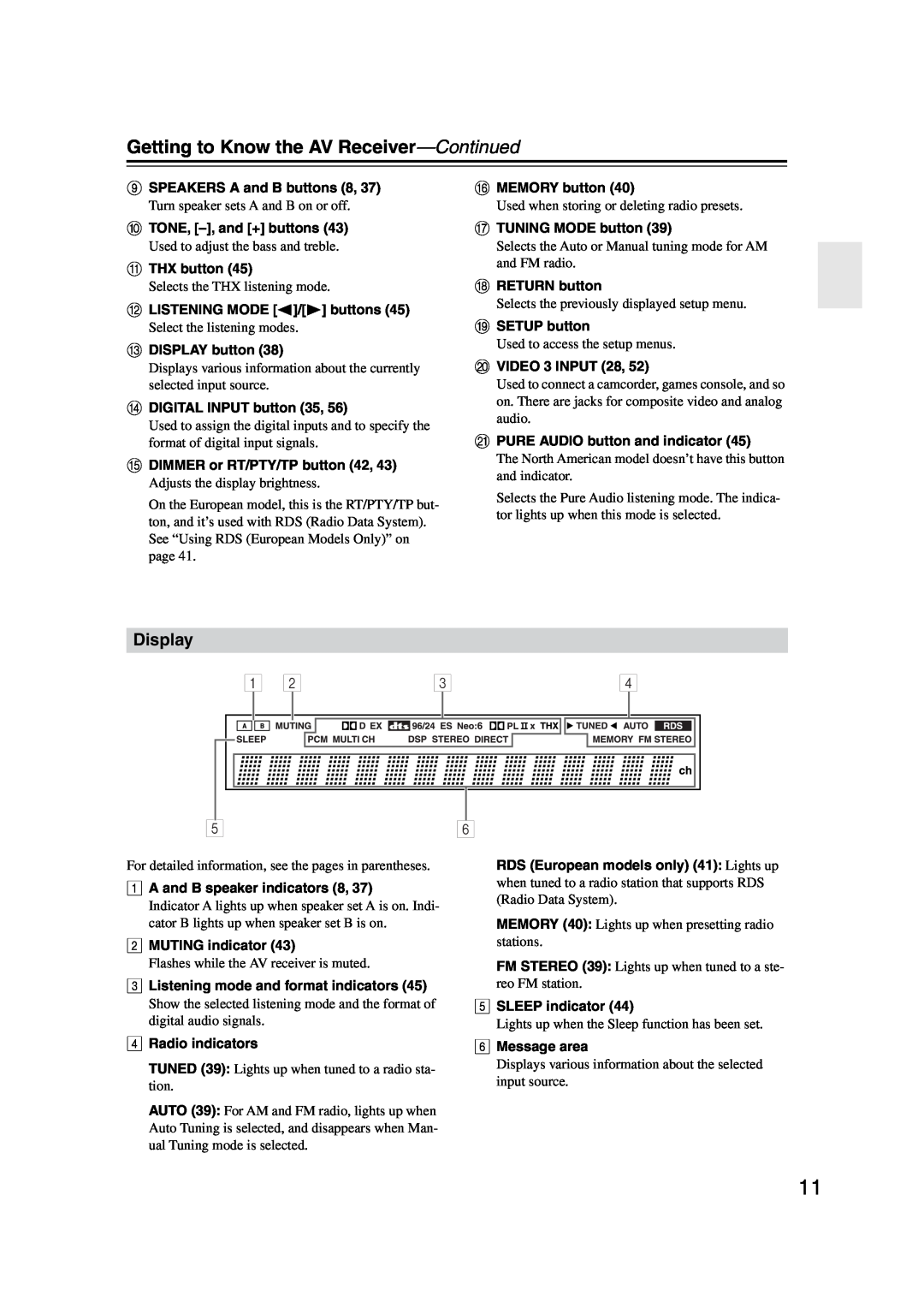 Onkyo HT-S990THX instruction manual Getting to Know the AV Receiver-Continued, Display 
