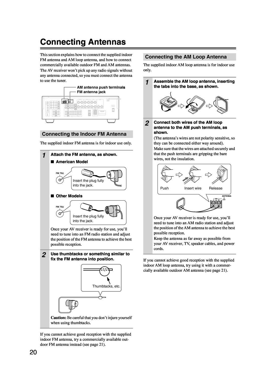 Onkyo HT-S990THX instruction manual Connecting Antennas, Connecting the Indoor FM Antenna, Connecting the AM Loop Antenna 