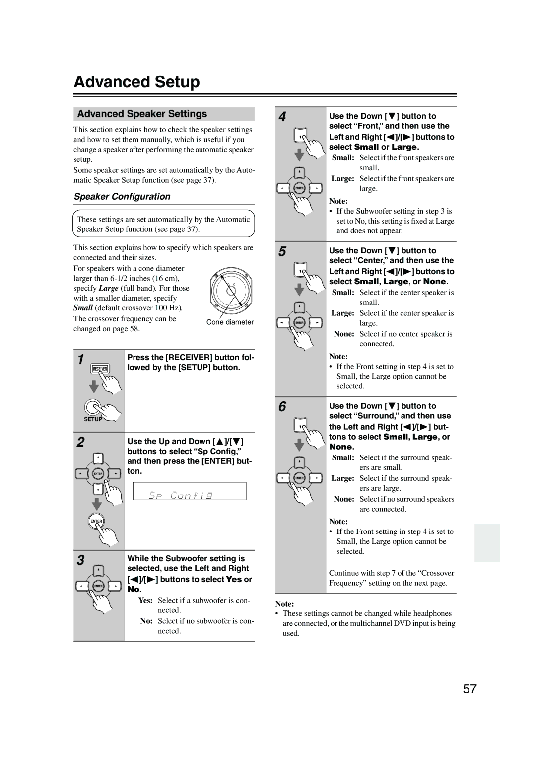 Onkyo HT-SP904 instruction manual Advanced Setup, Advanced Speaker Settings, Speaker Conﬁguration 