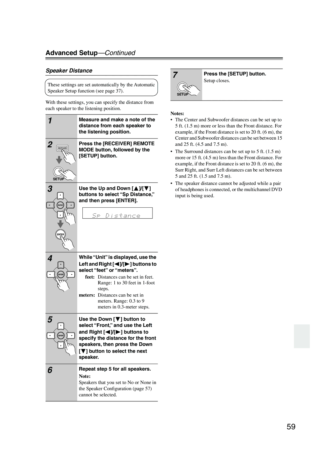 Onkyo HT-SP904 instruction manual Speaker Distance 