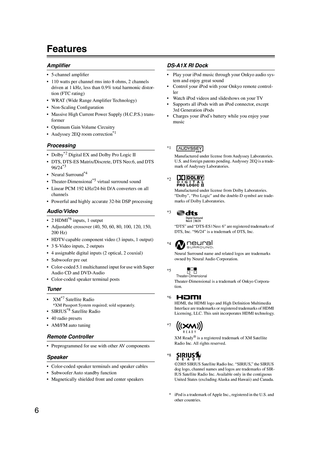 Onkyo HT-SP904 instruction manual Features 