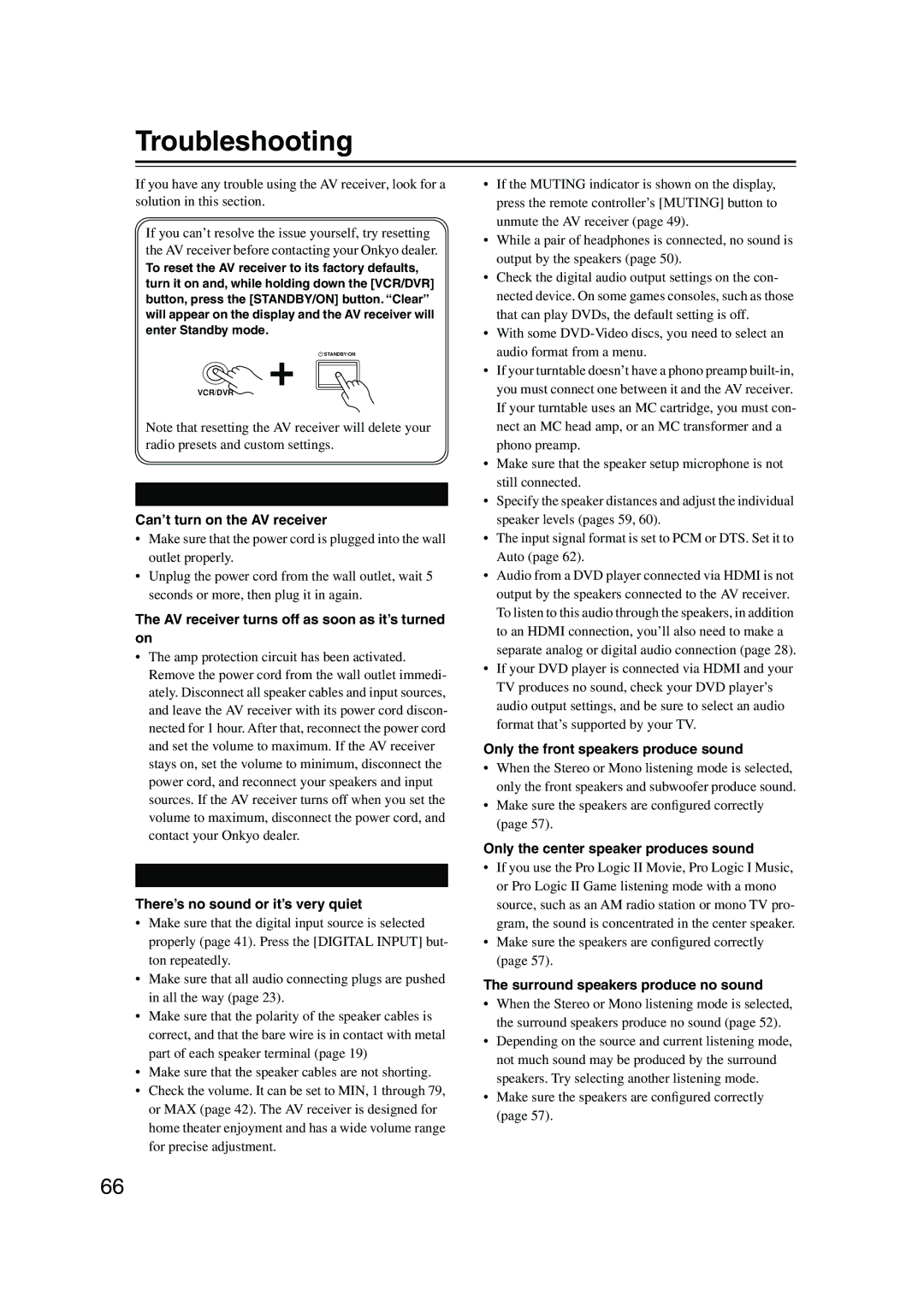 Onkyo HT-SP904 instruction manual Troubleshooting 