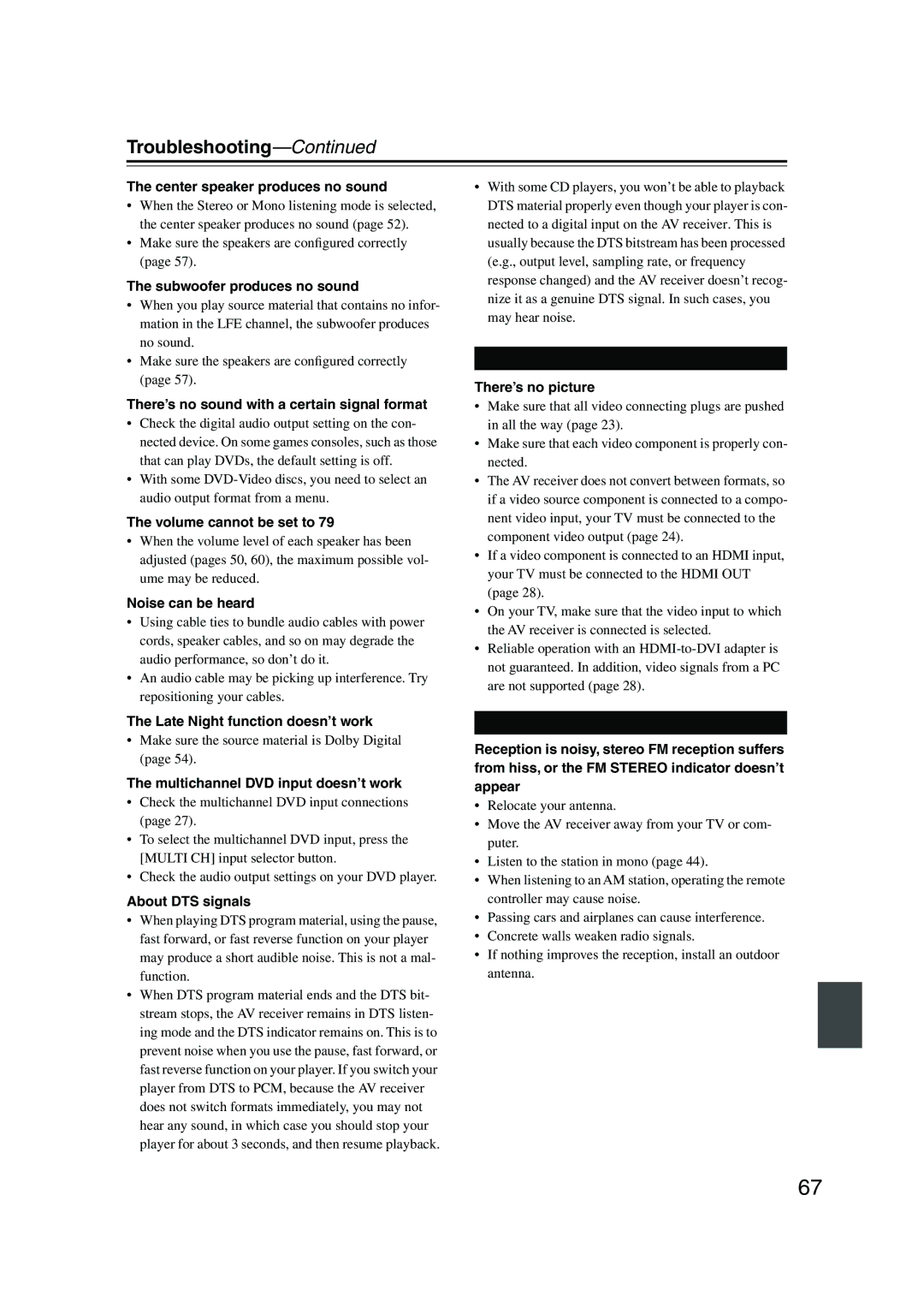 Onkyo HT-SP904 instruction manual Troubleshooting 