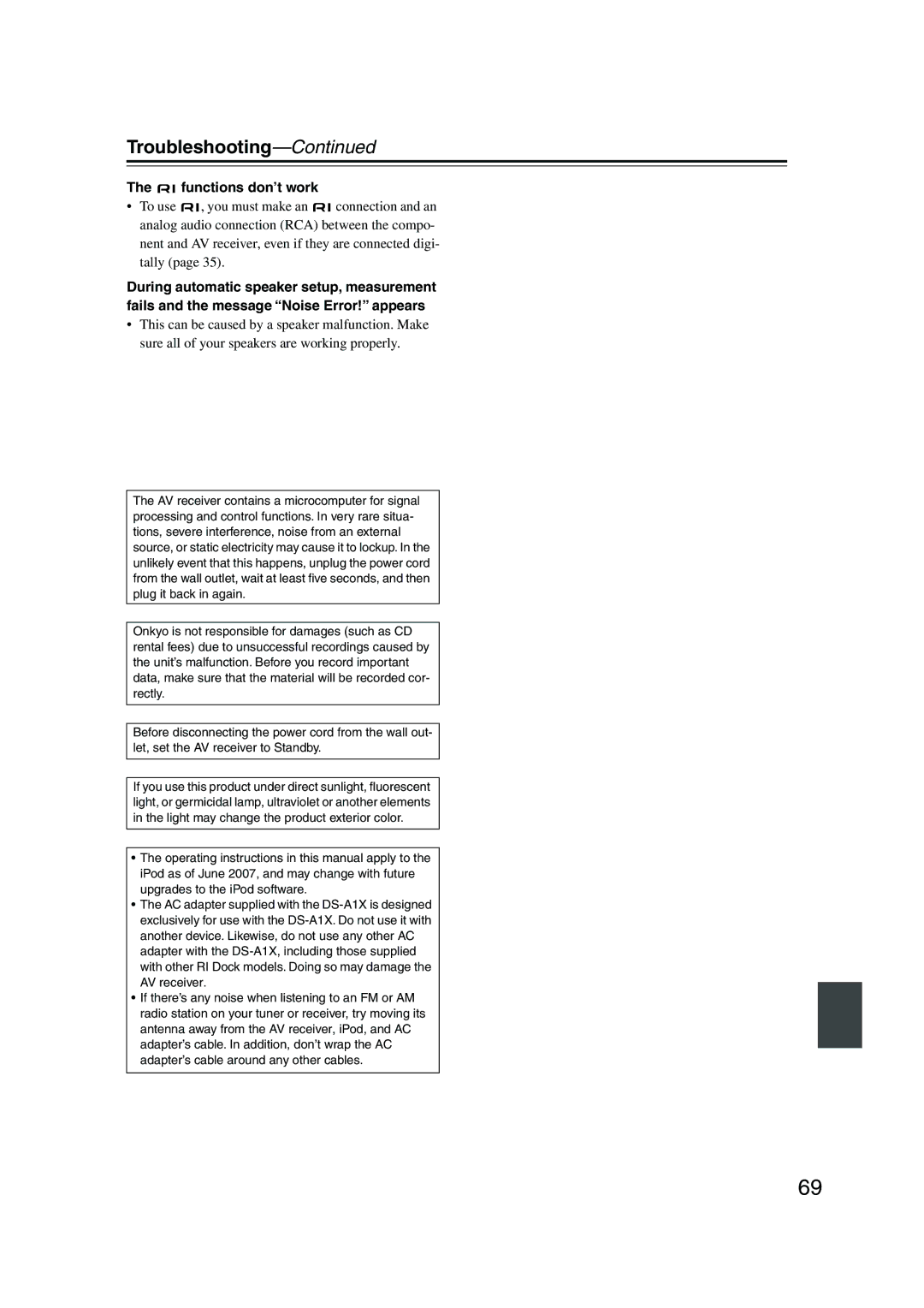 Onkyo HT-SP904 instruction manual Functions don’t work 