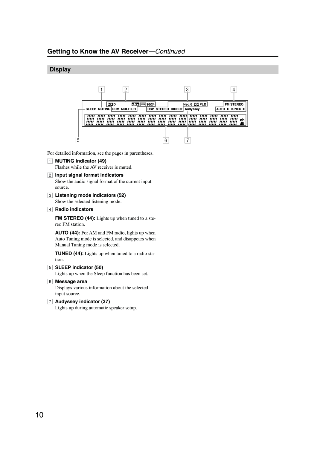 Onkyo HT-SP904 instruction manual Getting to Know the AV Receiver—Continued, Display 