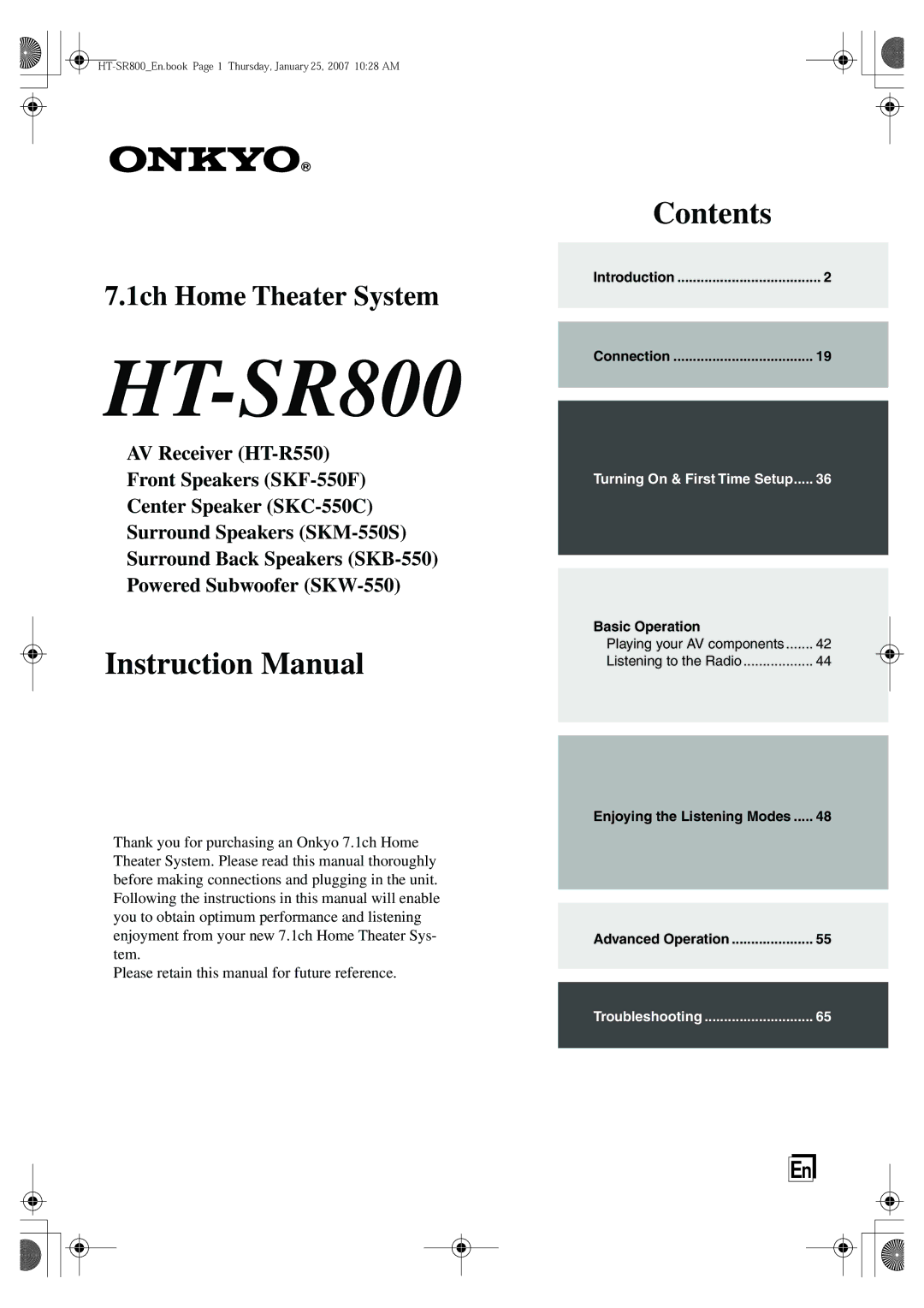 Onkyo HT-SR800 instruction manual 