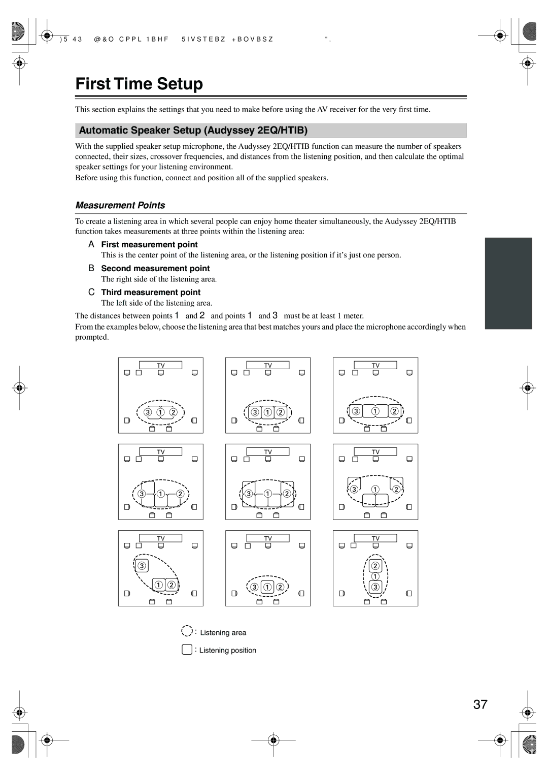 Onkyo HT-SR800 instruction manual First Time Setup, Automatic Speaker Setup Audyssey 2EQ/HTIB, Measurement Points 