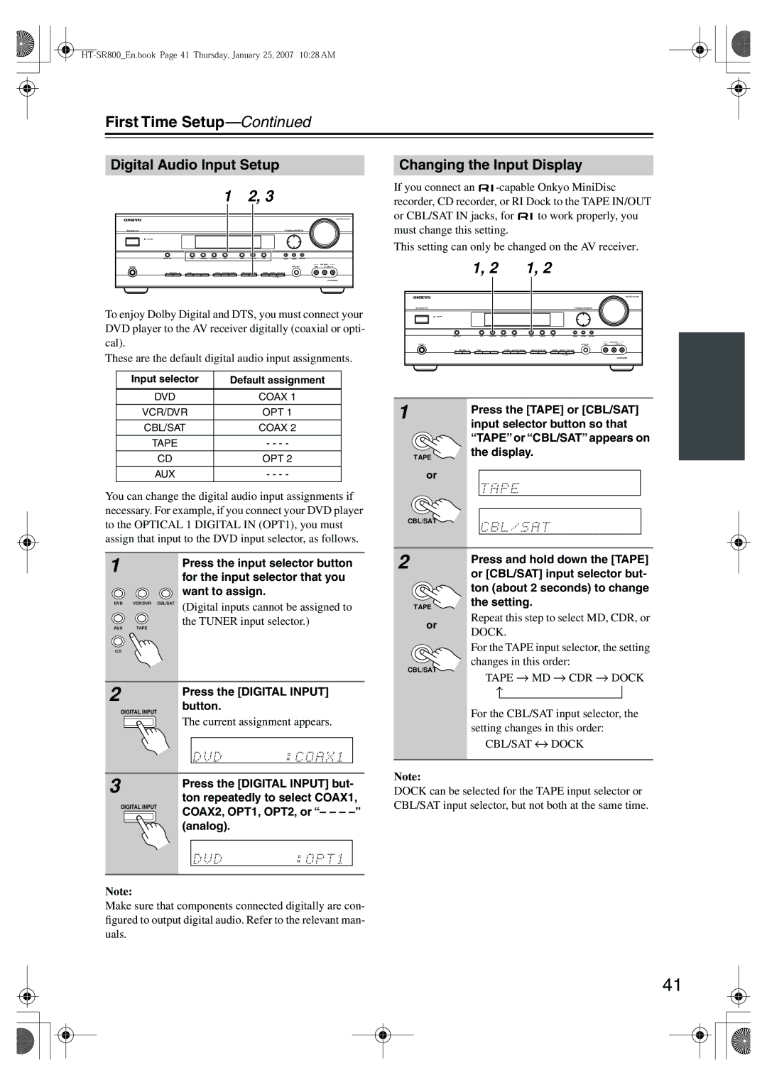 Onkyo HT-SR800 instruction manual Digital Audio Input Setup, Changing the Input Display 