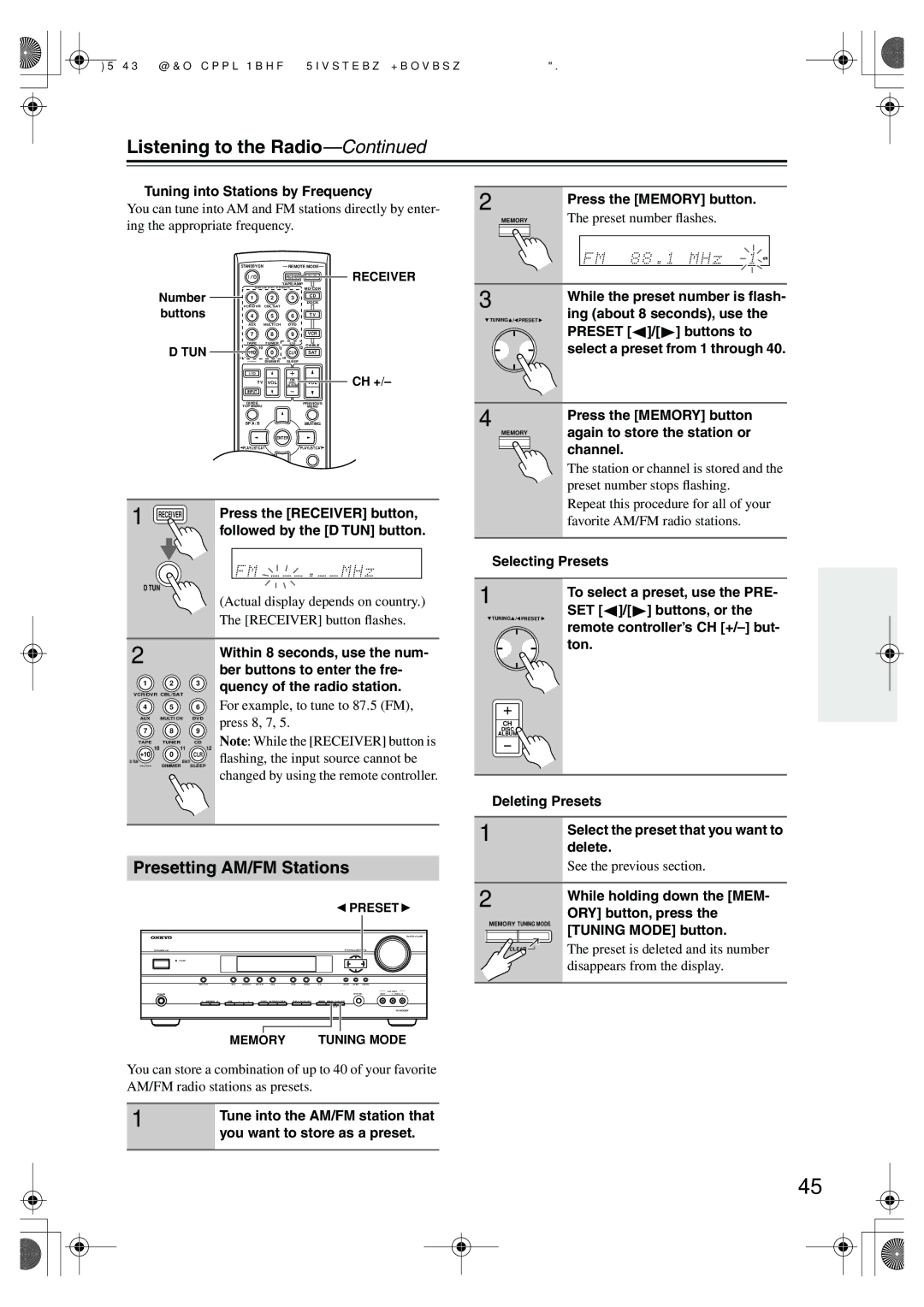 Onkyo HT-SR800 instruction manual Listening to the Radio, Presetting AM/FM Stations 