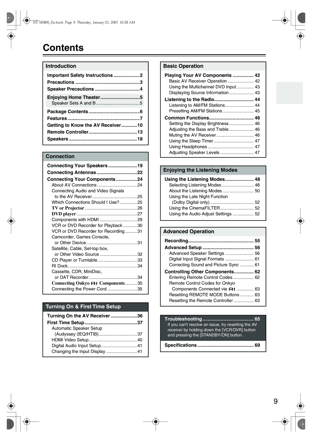 Onkyo HT-SR800 instruction manual Contents 