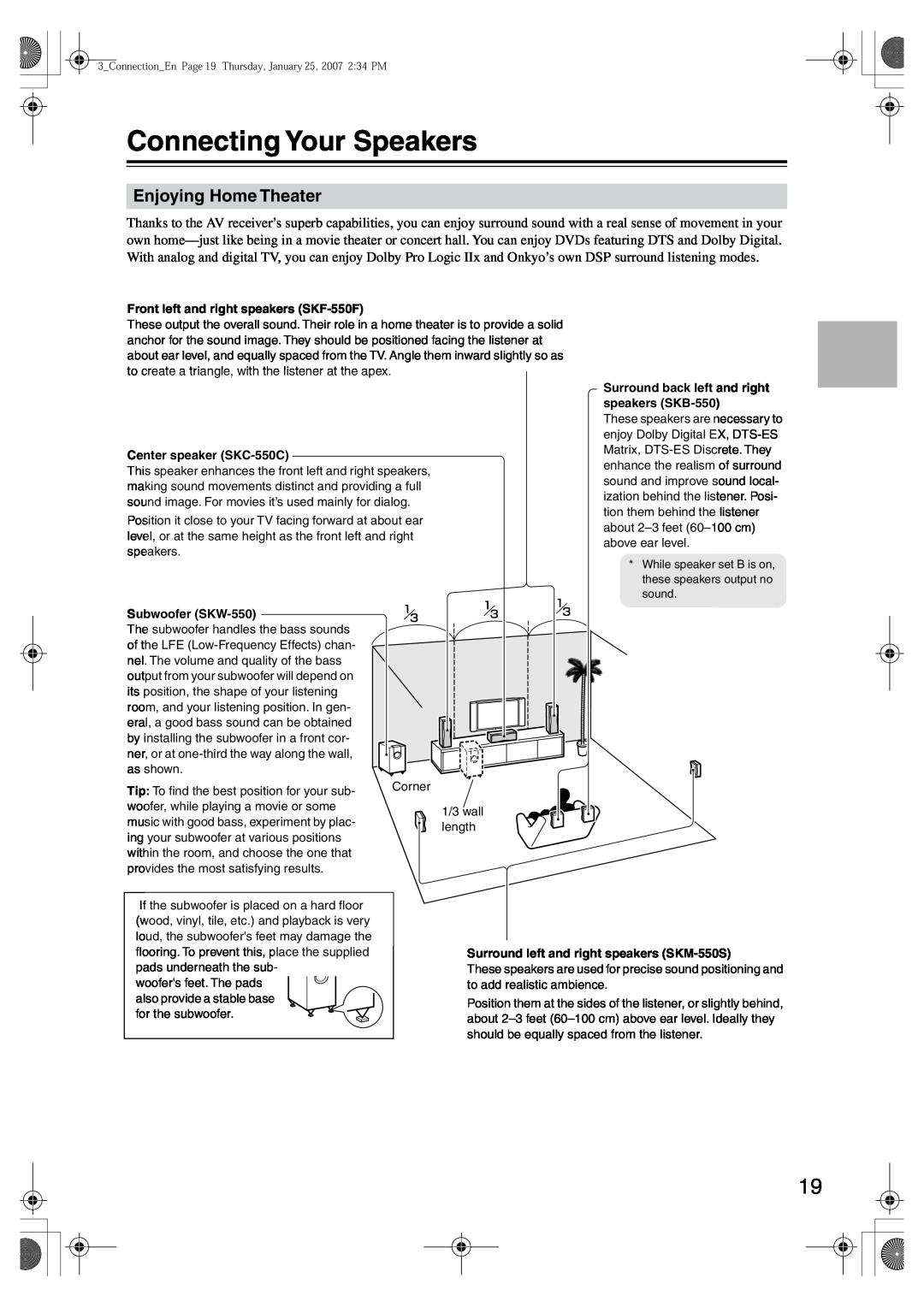 Onkyo HT-SR800 instruction manual Connecting Your Speakers, Enjoying Home Theater 